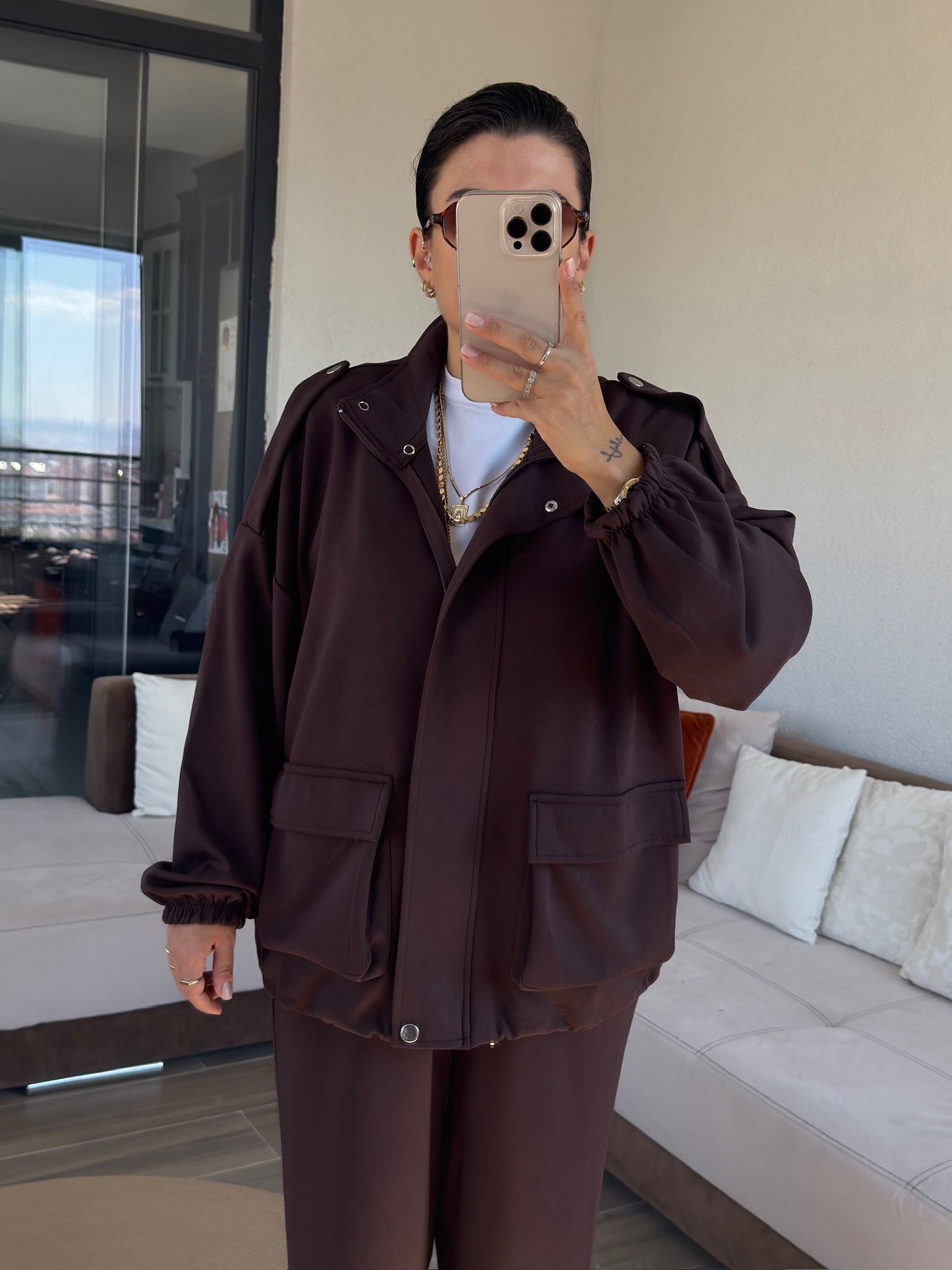 Premium Bomber Ceketli Acı Kahve Modal Takım