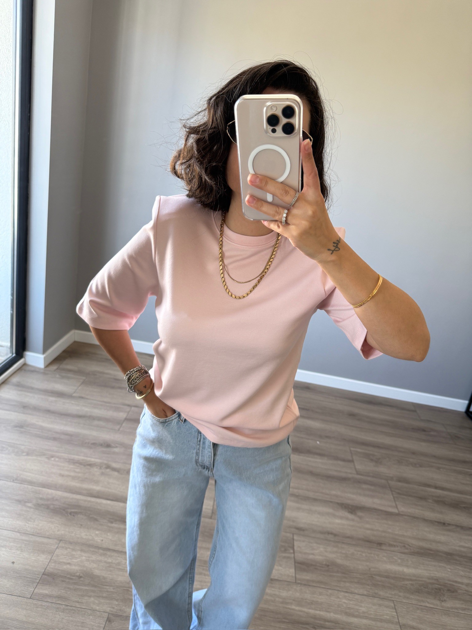 Ms Toz Pembe Vatkalı Tişört