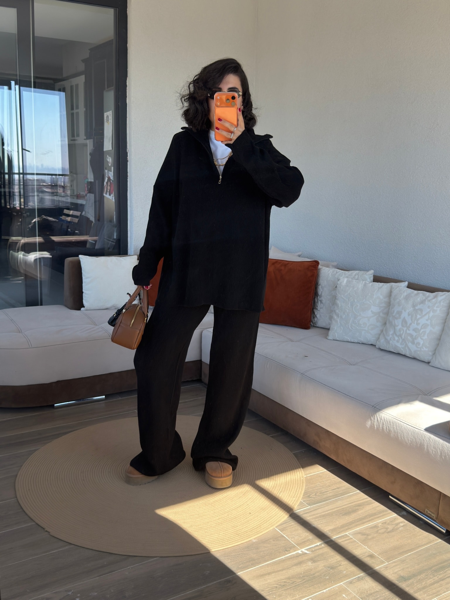 Premium Yakası Fermuarlı Siyah Fitilli Takım