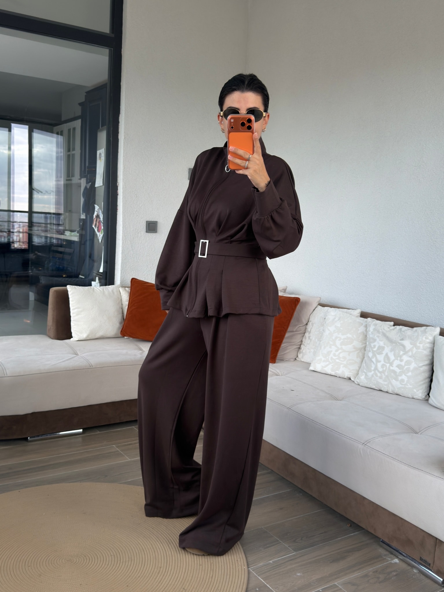 Premium Belden Pileli Acıkahve Model Takım