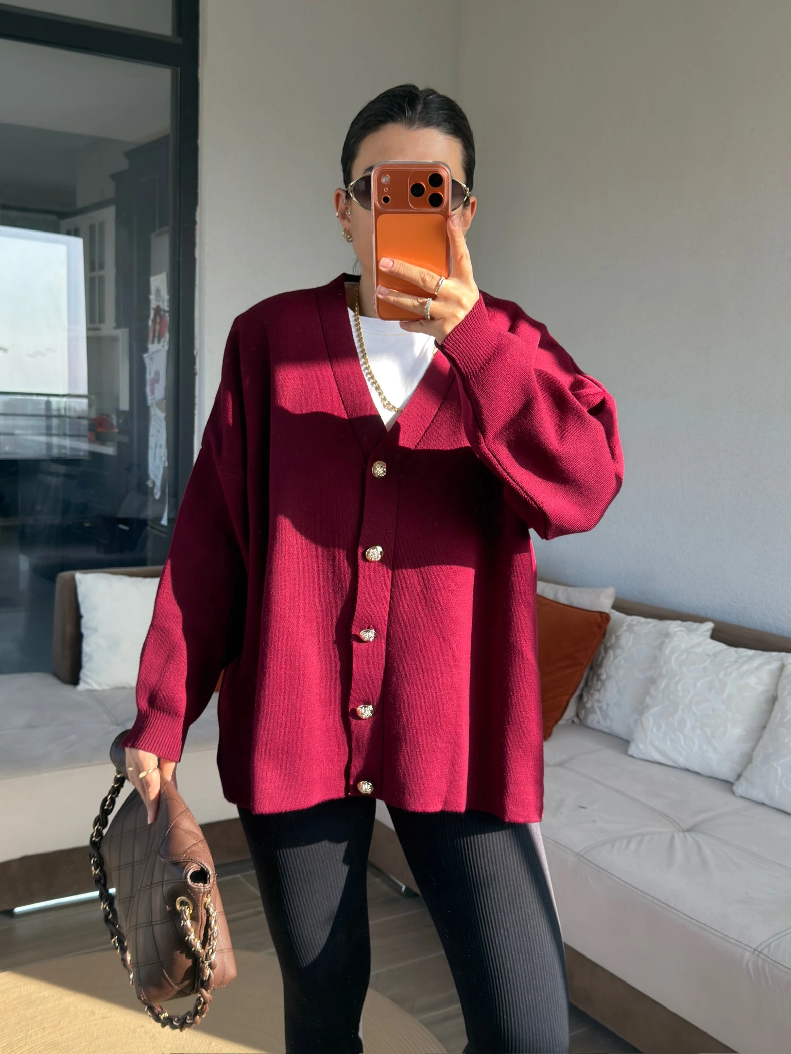 Ms Model Bordo Düğmeli Triko Hırka