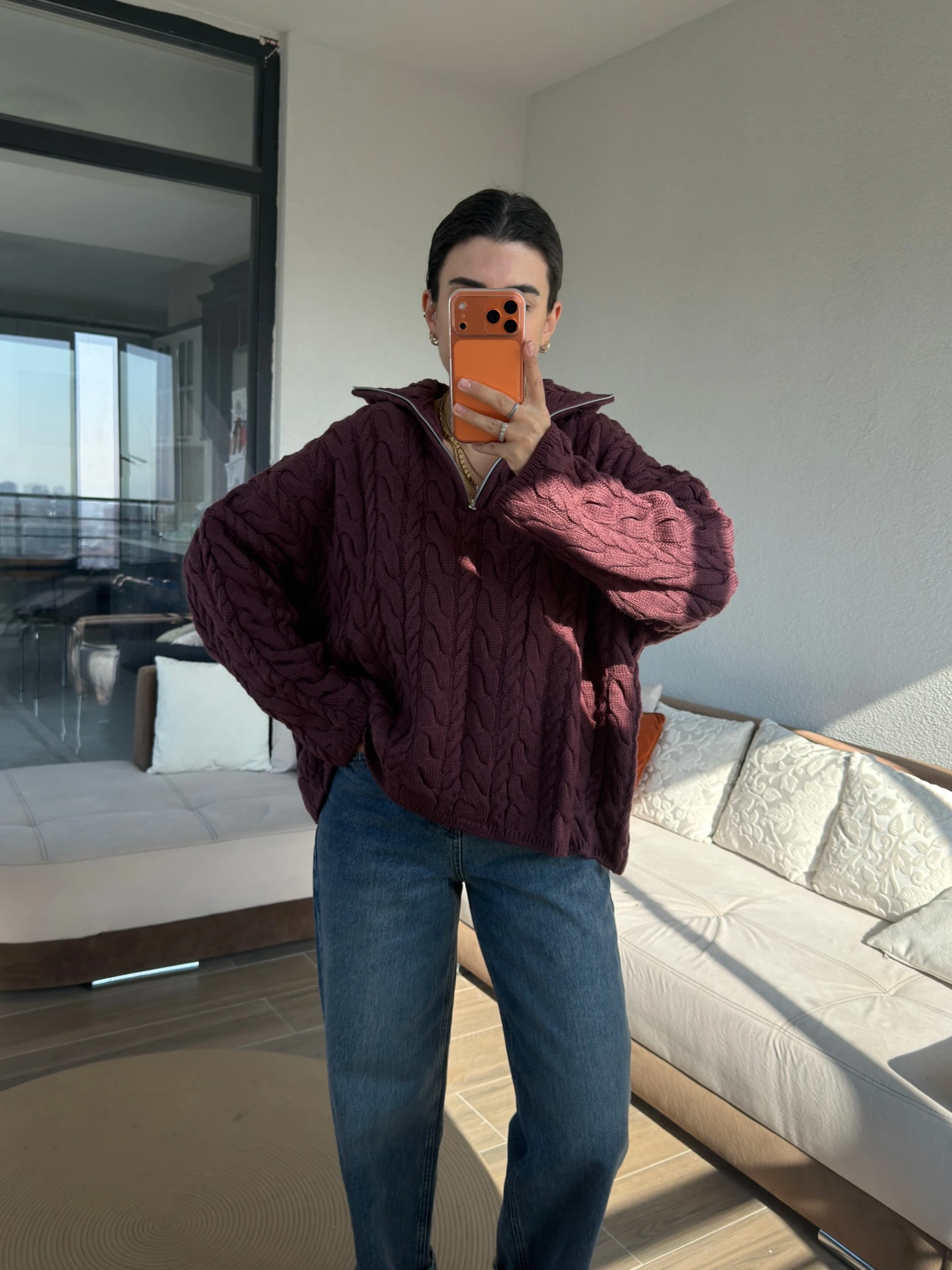 Premium Mürdüm Saç Örgüsü Kazak