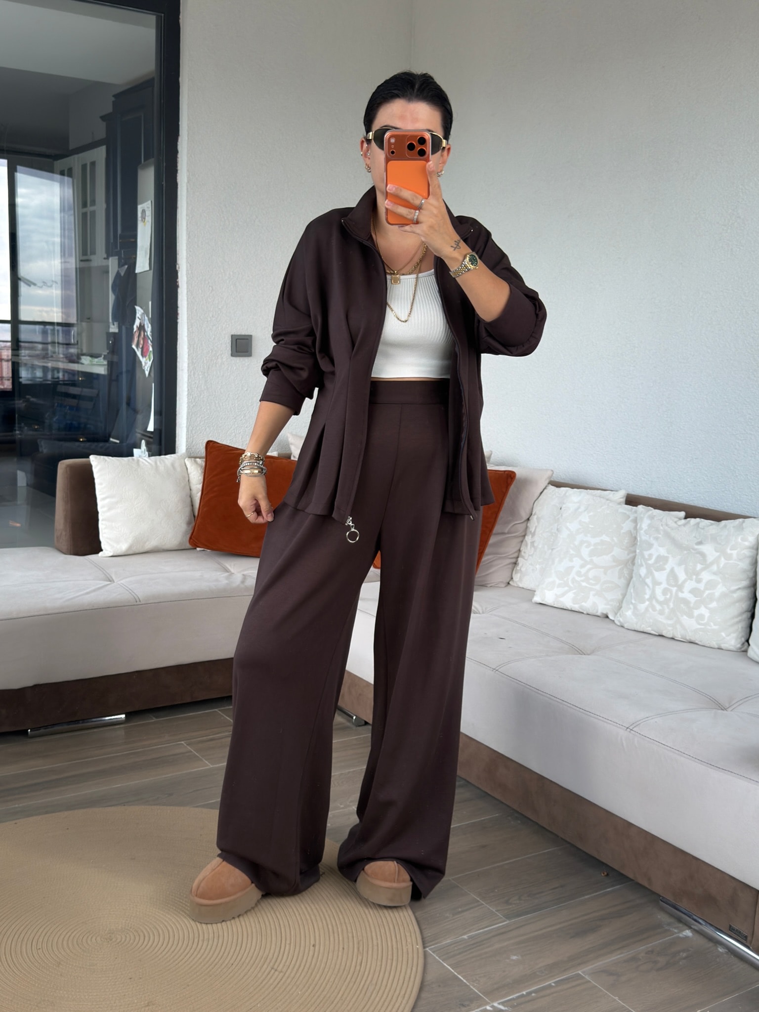 Premium Belden Pileli Acıkahve Model Takım
