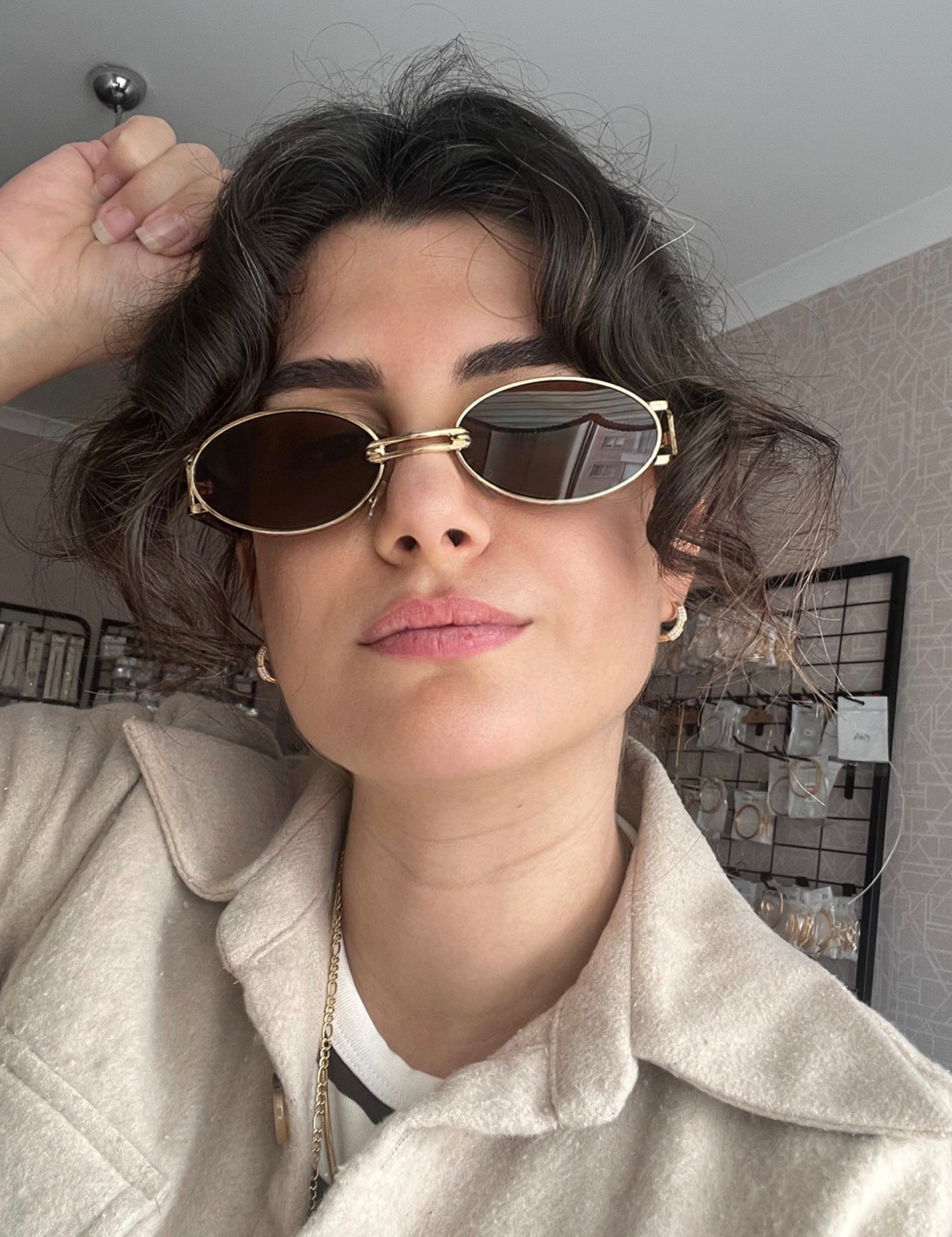 Vintage Oval Kahverengi Güneş Gözlüğü