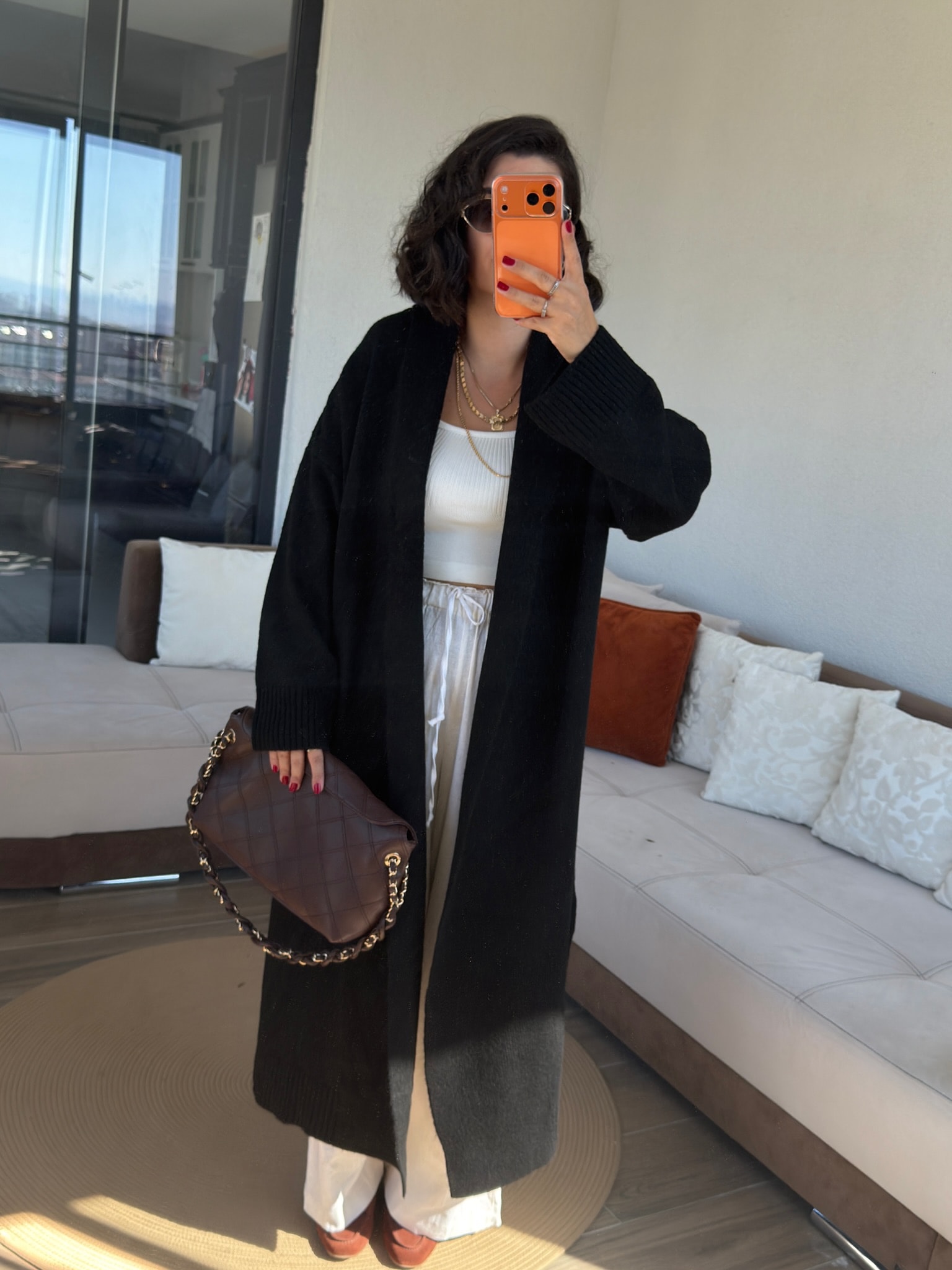 Siyah Şal Yaka Uzun Hırka
