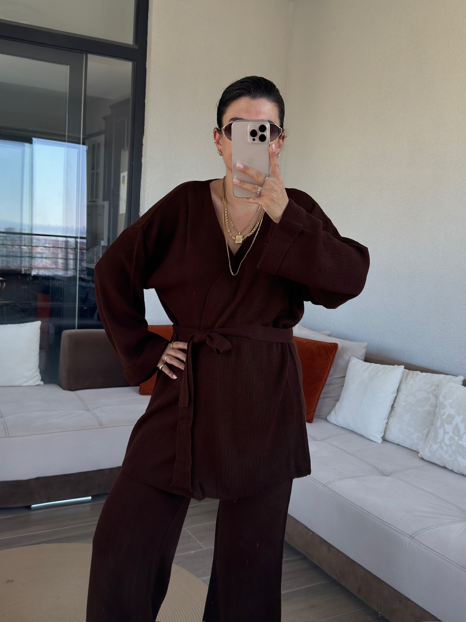 Premium Acı Kahve Kruvaze Triko Takım