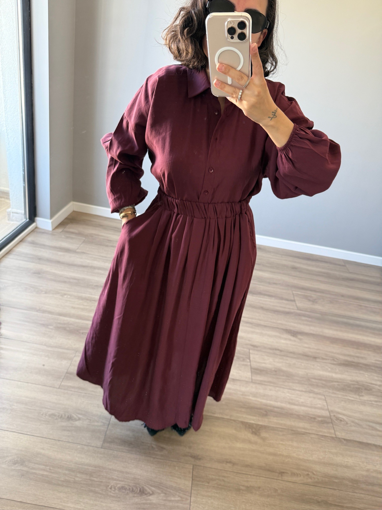 Bordo Alt Üst Modal Etekli Takım