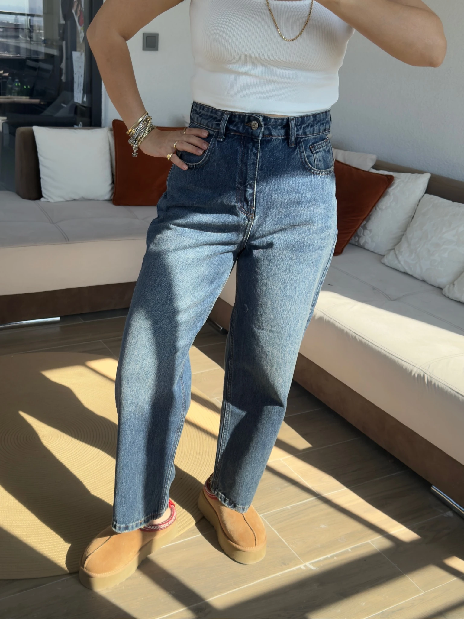 Premium Koyu Mavi Mom Jean