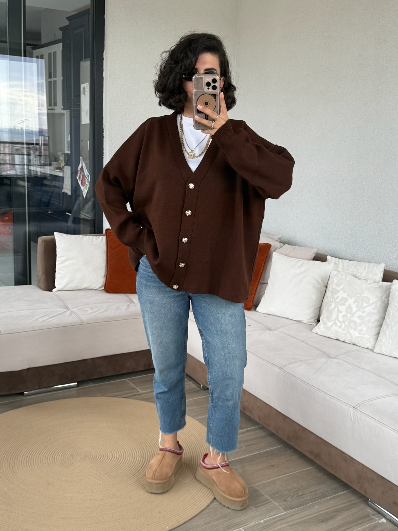 Ms Model Acı Kahve Düğmeli Triko Hırka