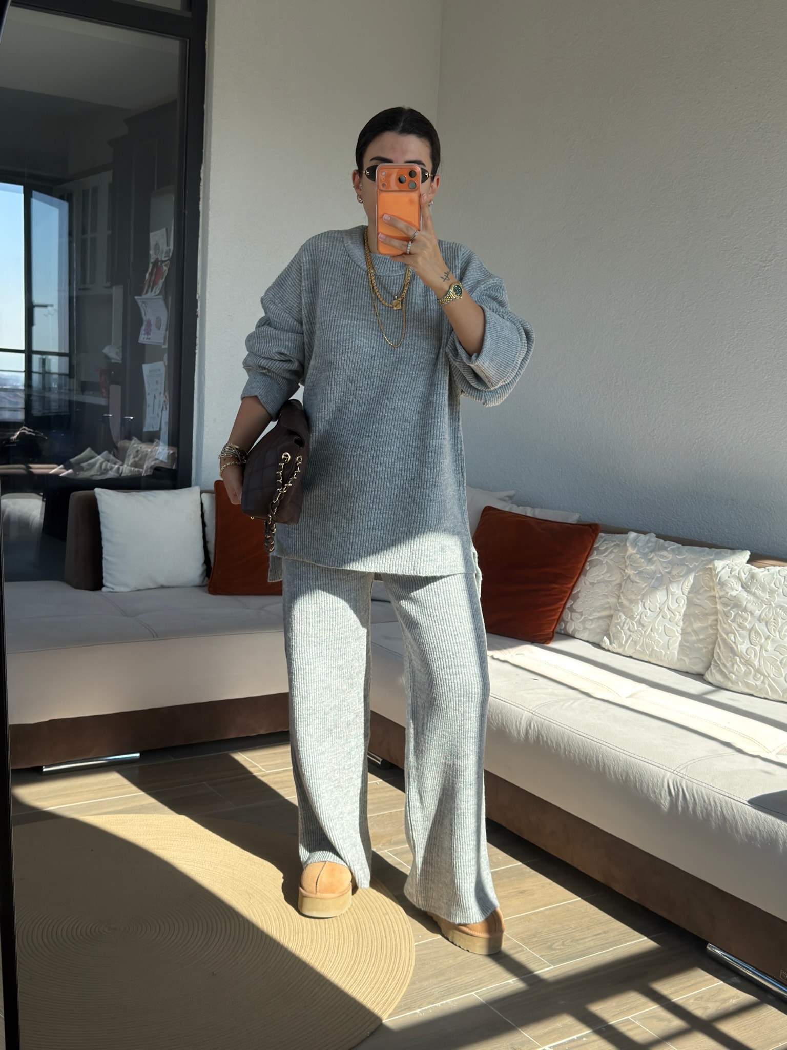 Premium Bisiklet Yaka Gri Fitilli Takım