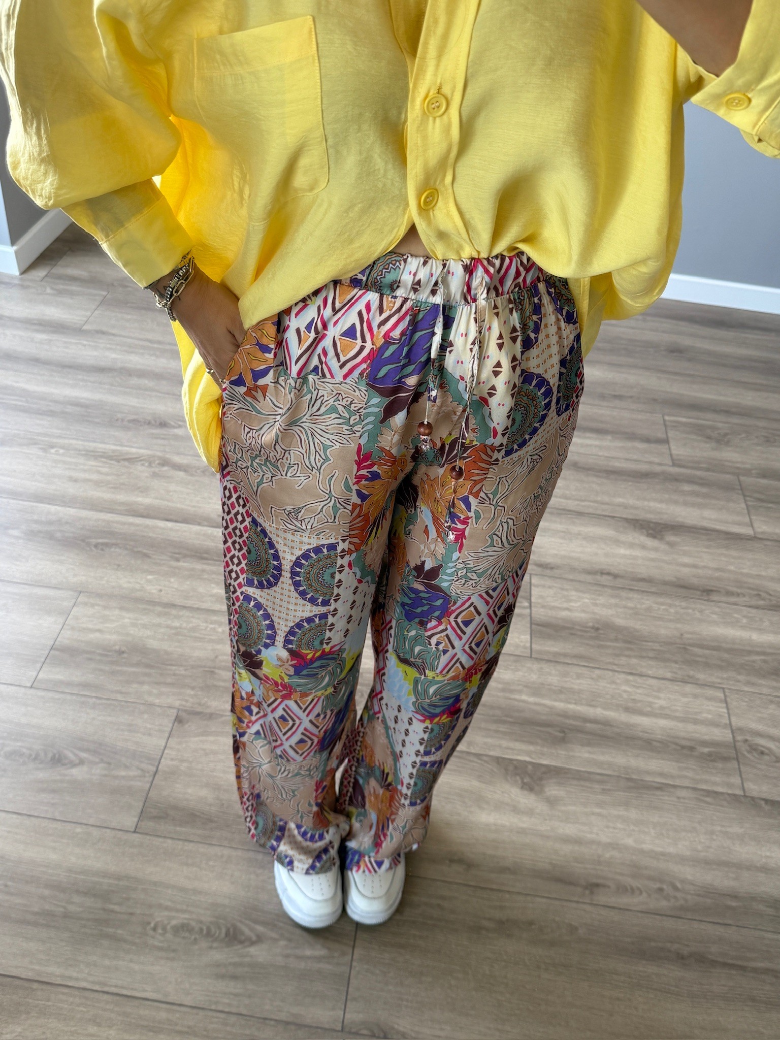 Premium Desenli Saten Pantolon