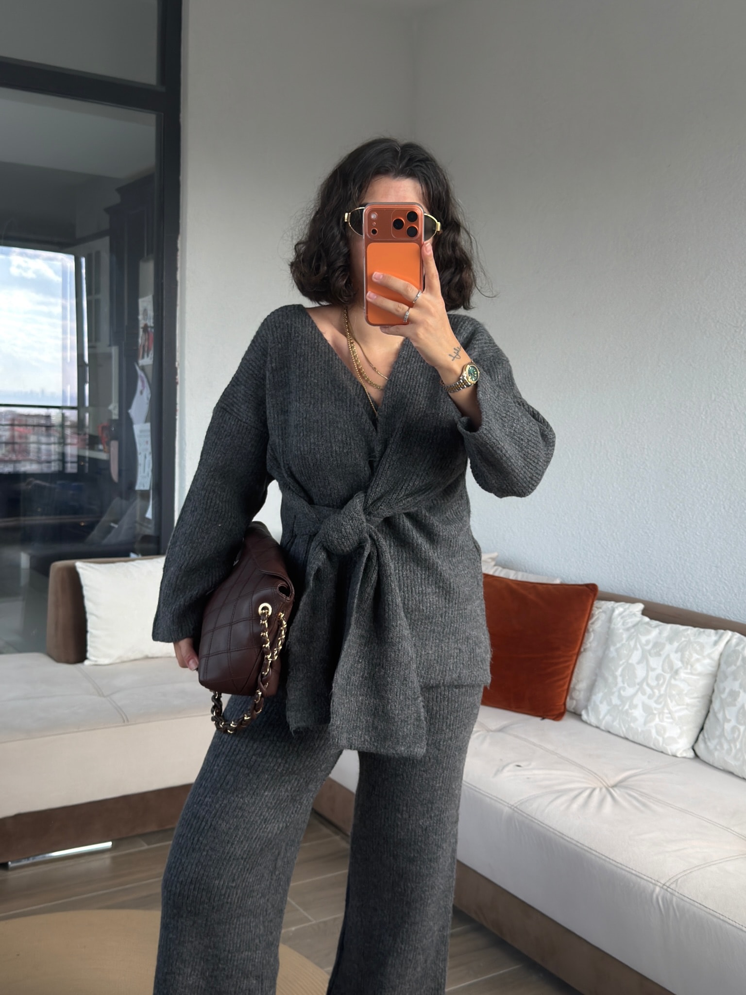 Premium Yandan Bağlamalı Antrasit Fitilli Takım