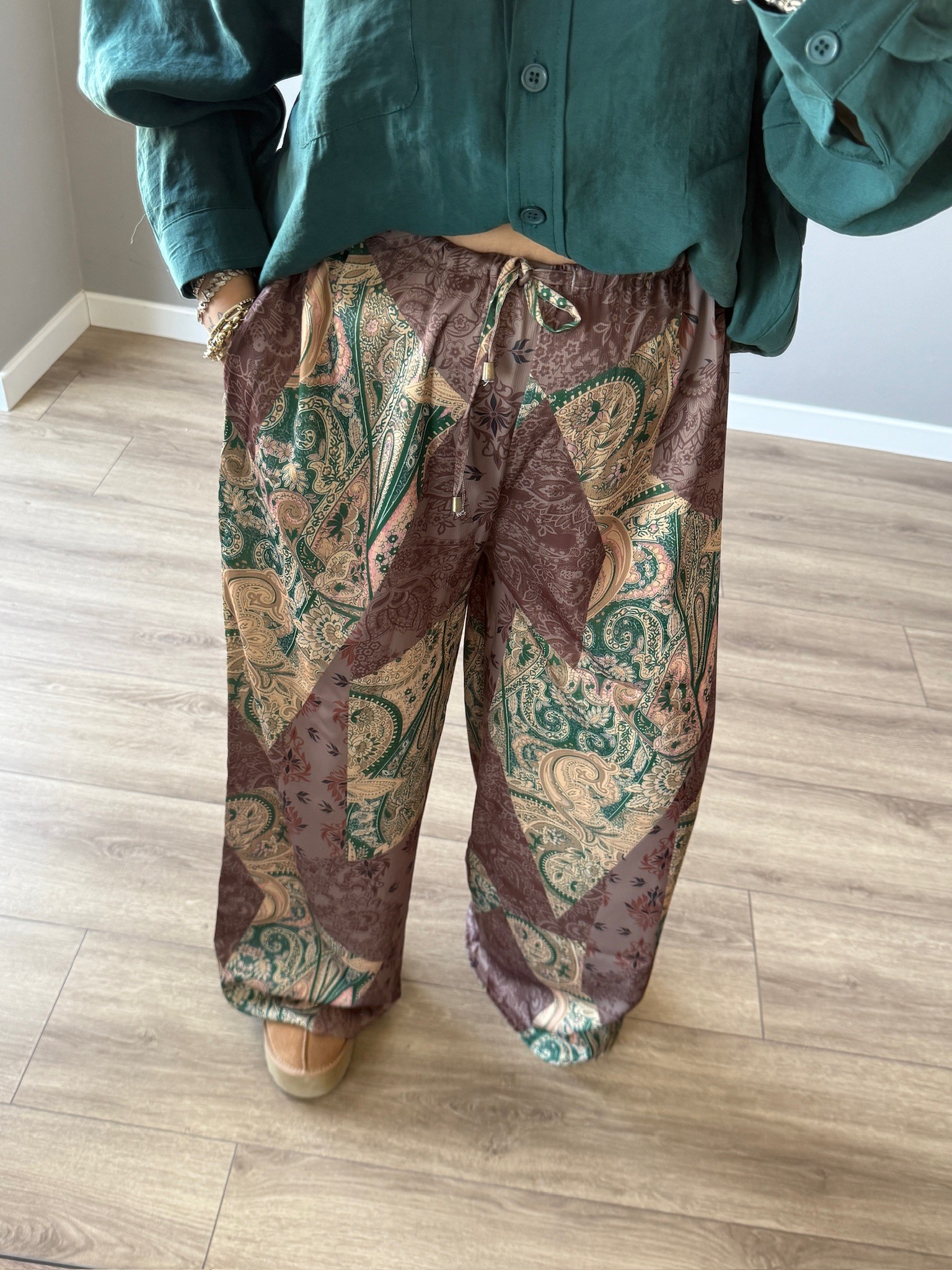 Premium Desenli Saten Pantolon