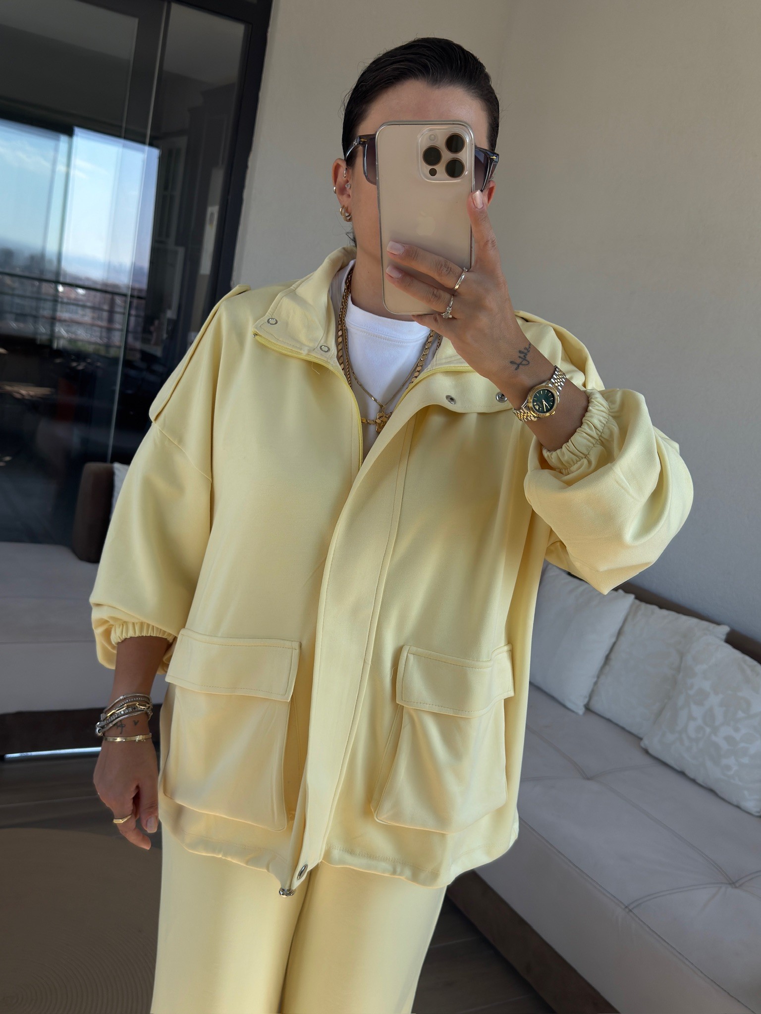 Premium Bomber Ceketli Sarı Model Takım