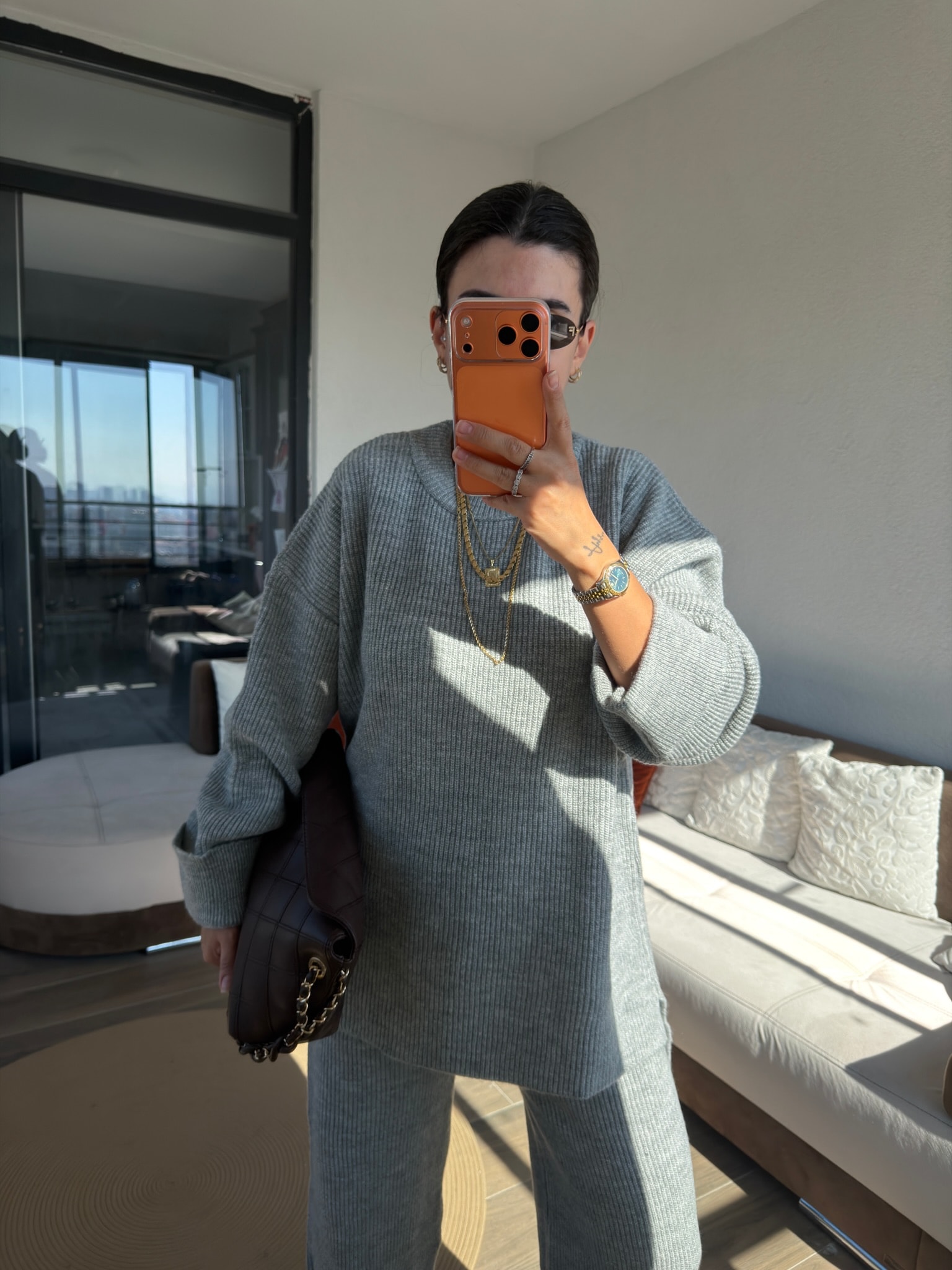 Premium Bisiklet Yaka Gri Fitilli Takım