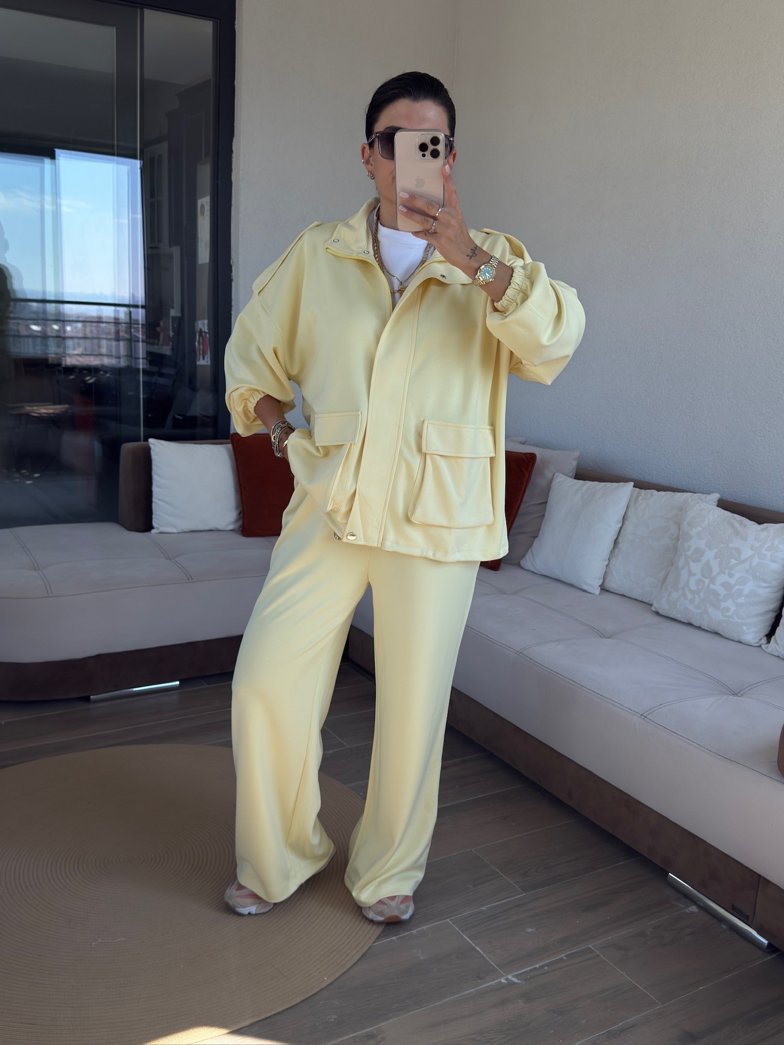 Premium Bomber Ceketli Sarı Model Takım