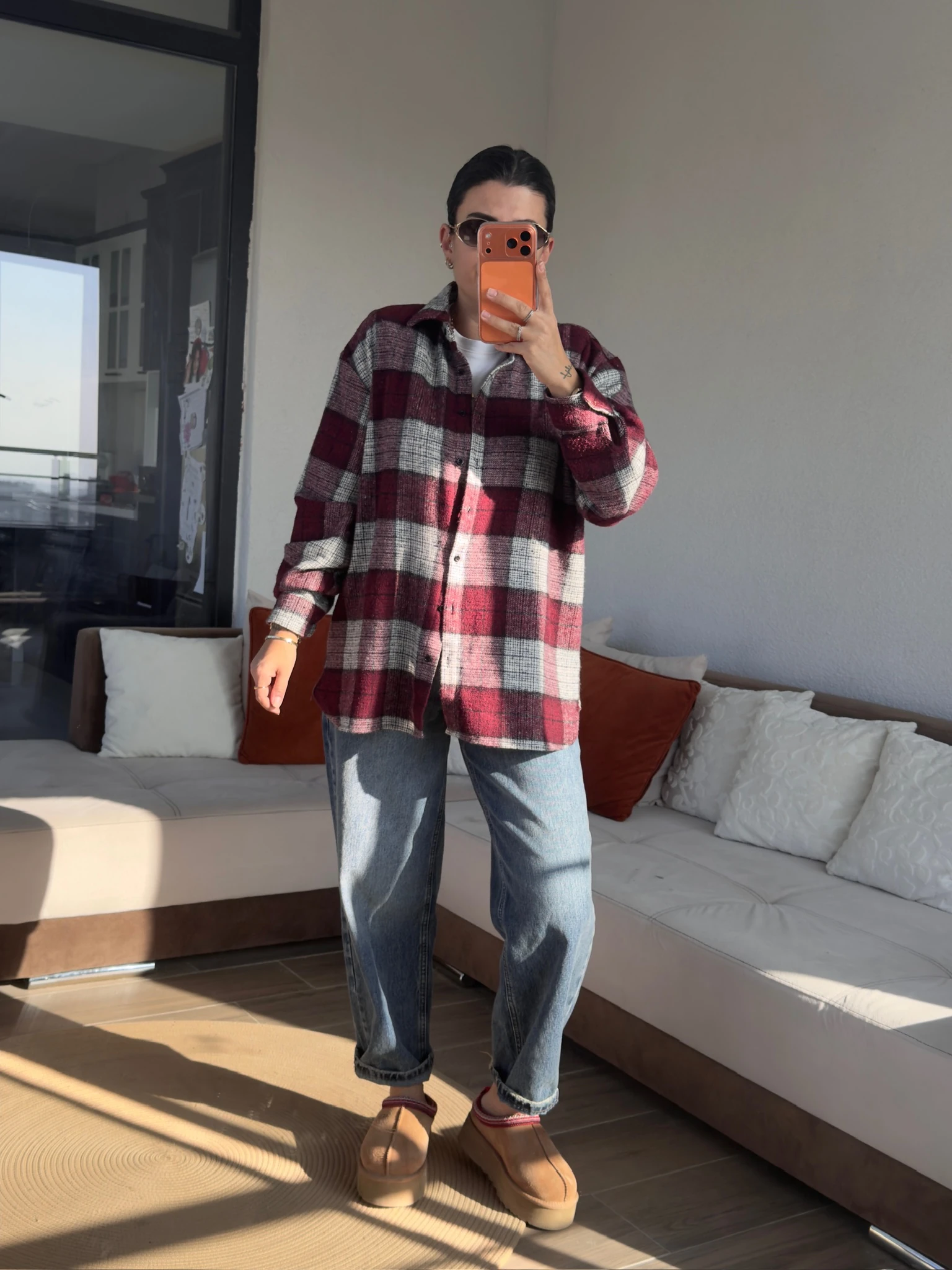 Premium Bordo Gri Oduncu Gömlek