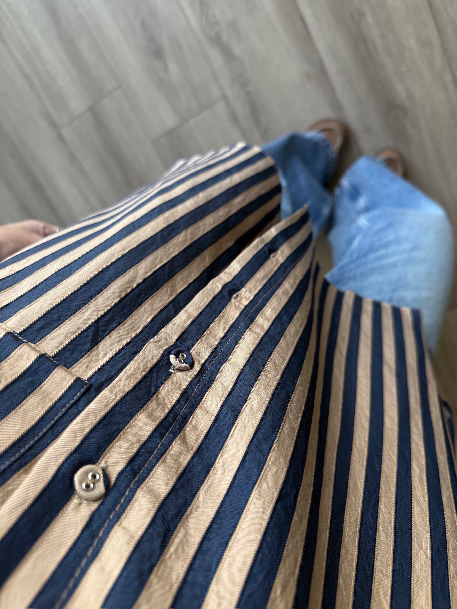 Premium Laci-Bej Çizgili Gömlek