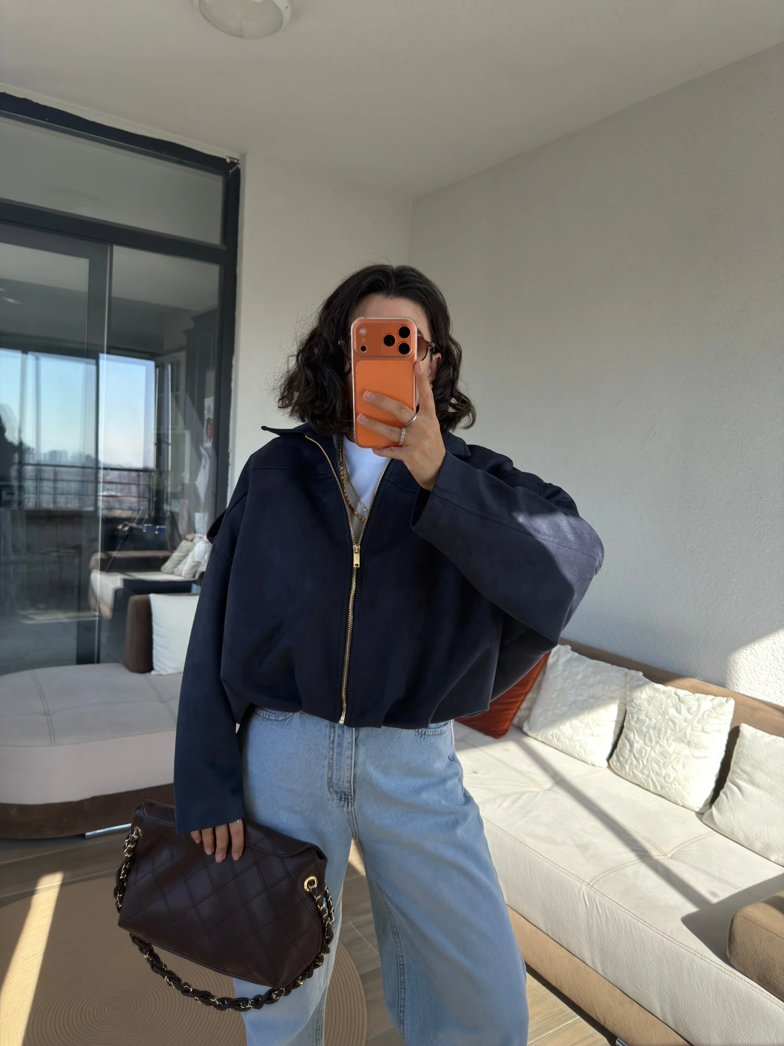 Premium Lacivert Süet Bomber Ceket