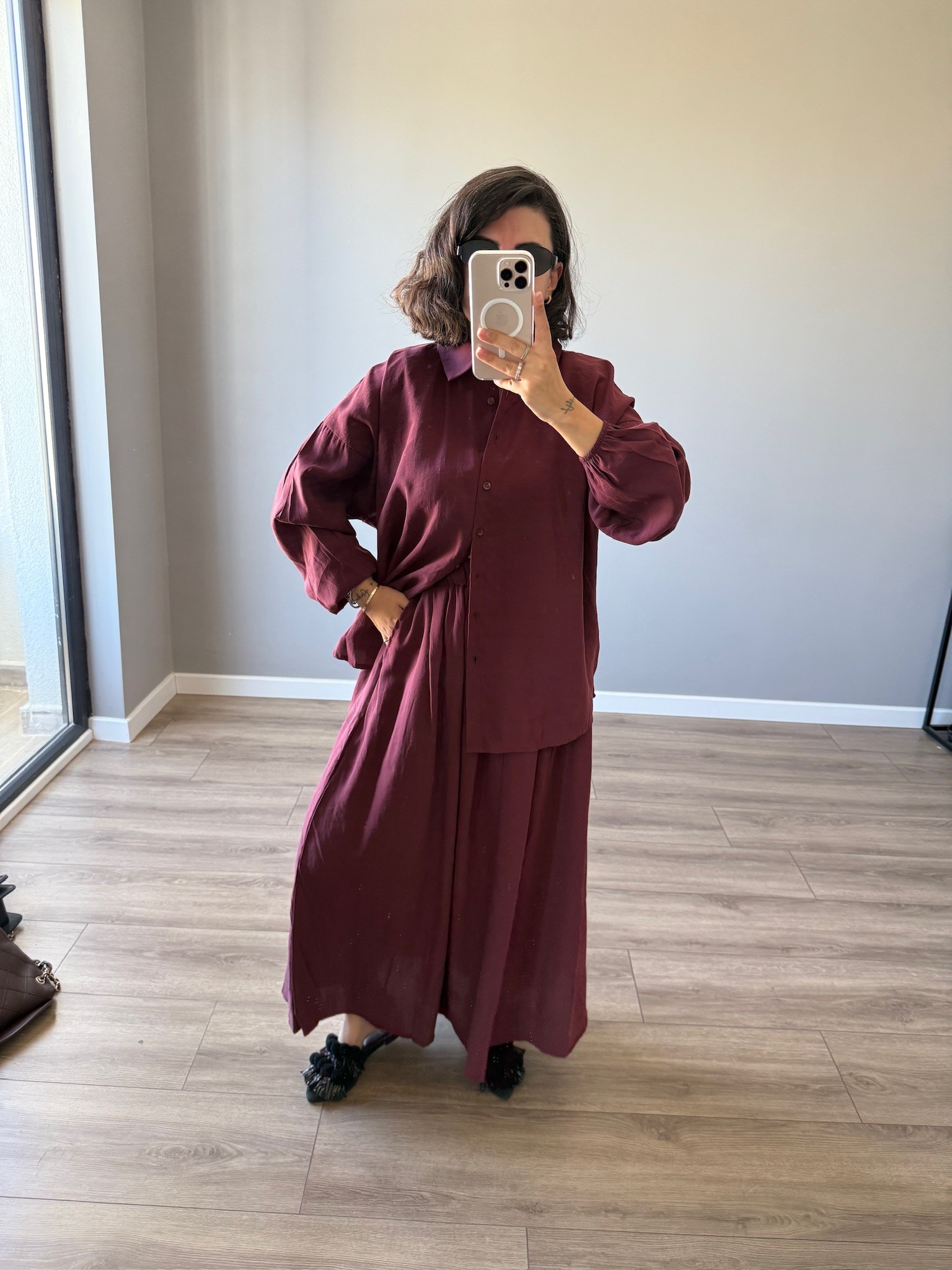 Bordo Alt Üst Modal Etekli Takım