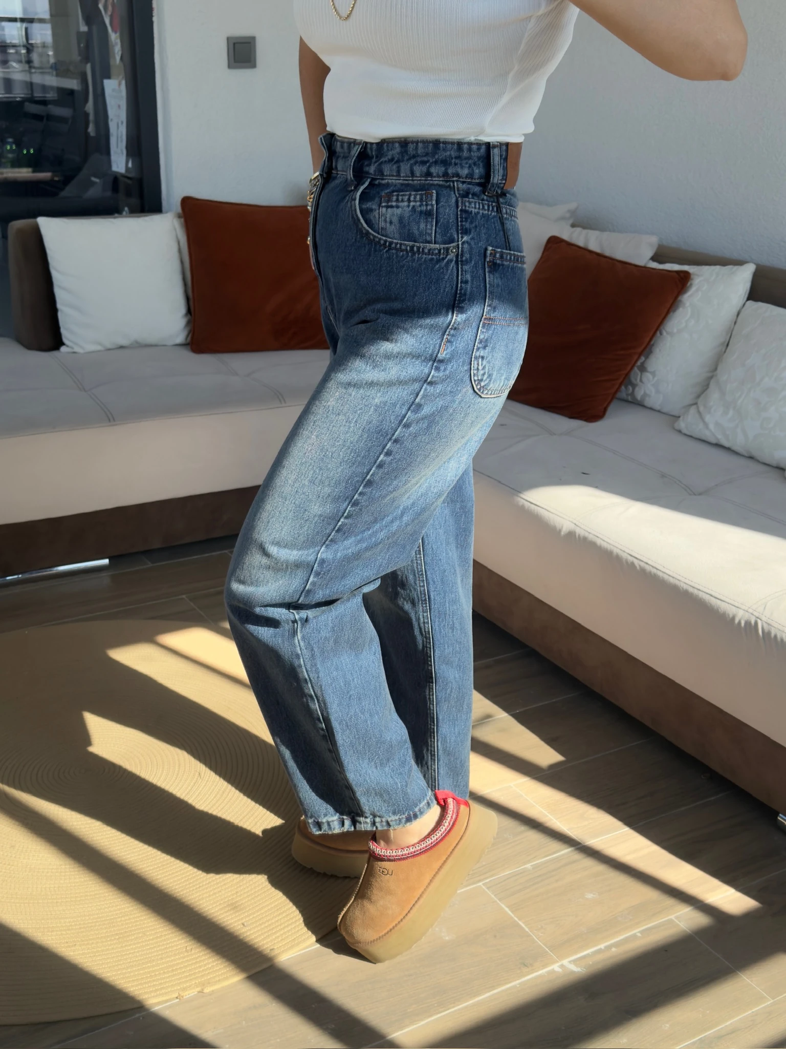 Premium Koyu Mavi Mom Jean