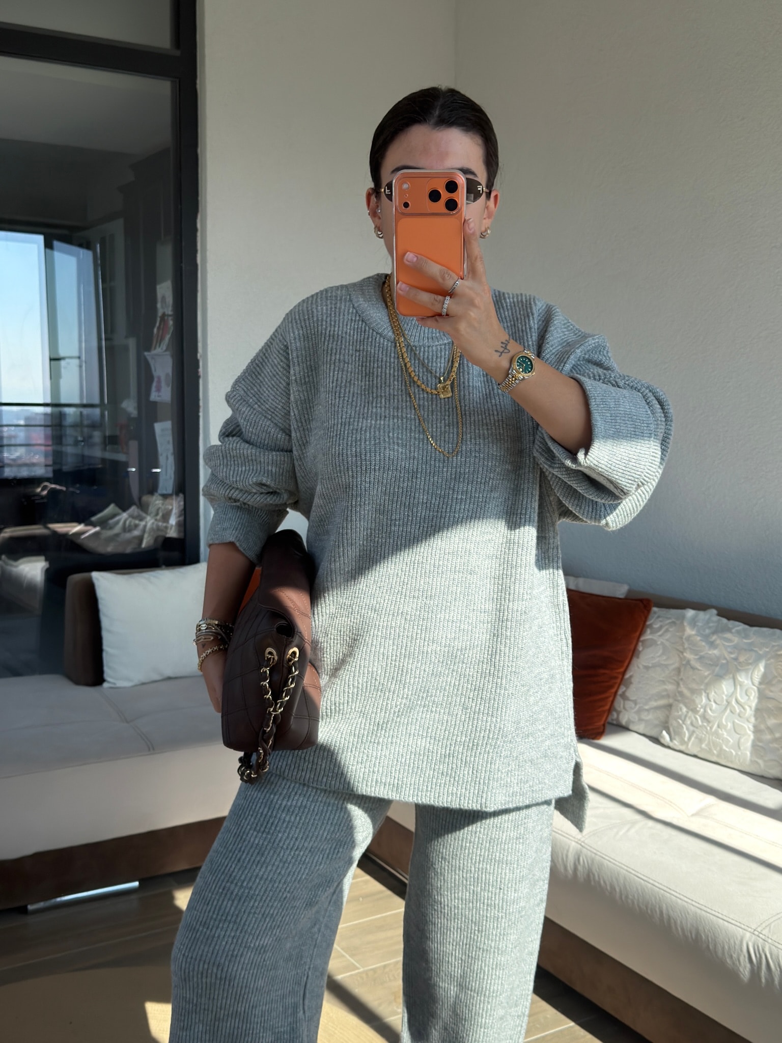 Premium Bisiklet Yaka Gri Fitilli Takım