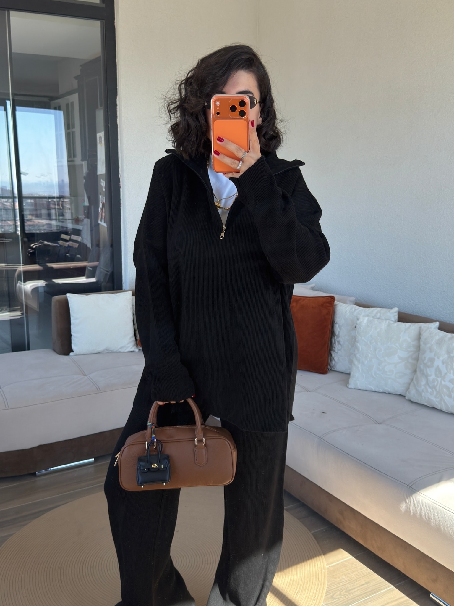 Premium Yakası Fermuarlı Siyah Fitilli Takım