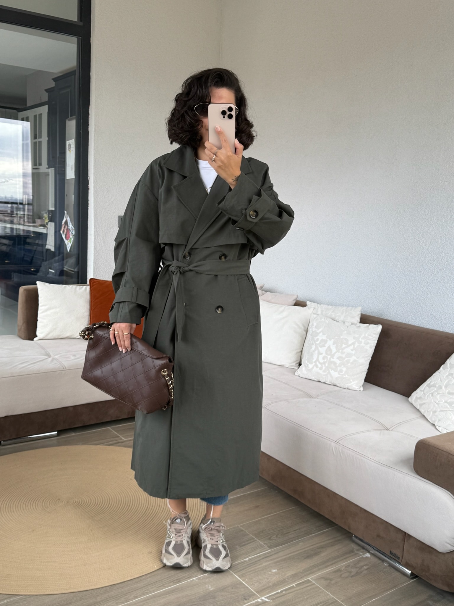 Premium Kol Detaylı Belden Bağlamalı Haki Trençkot 