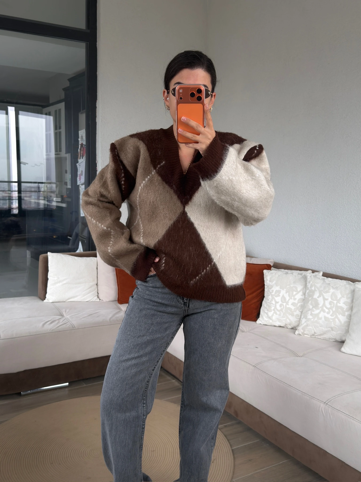 Premium Kahve Krem Baklava Kazak