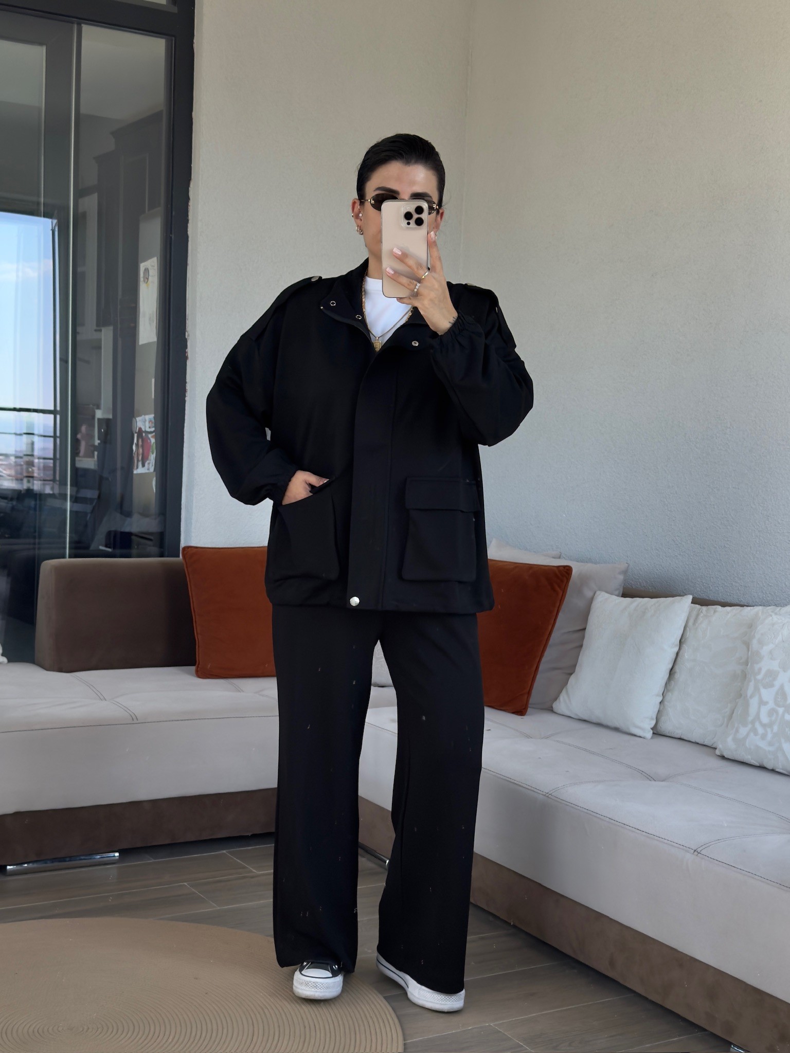 Premium Bomber Ceketli Siyah Modal Takım