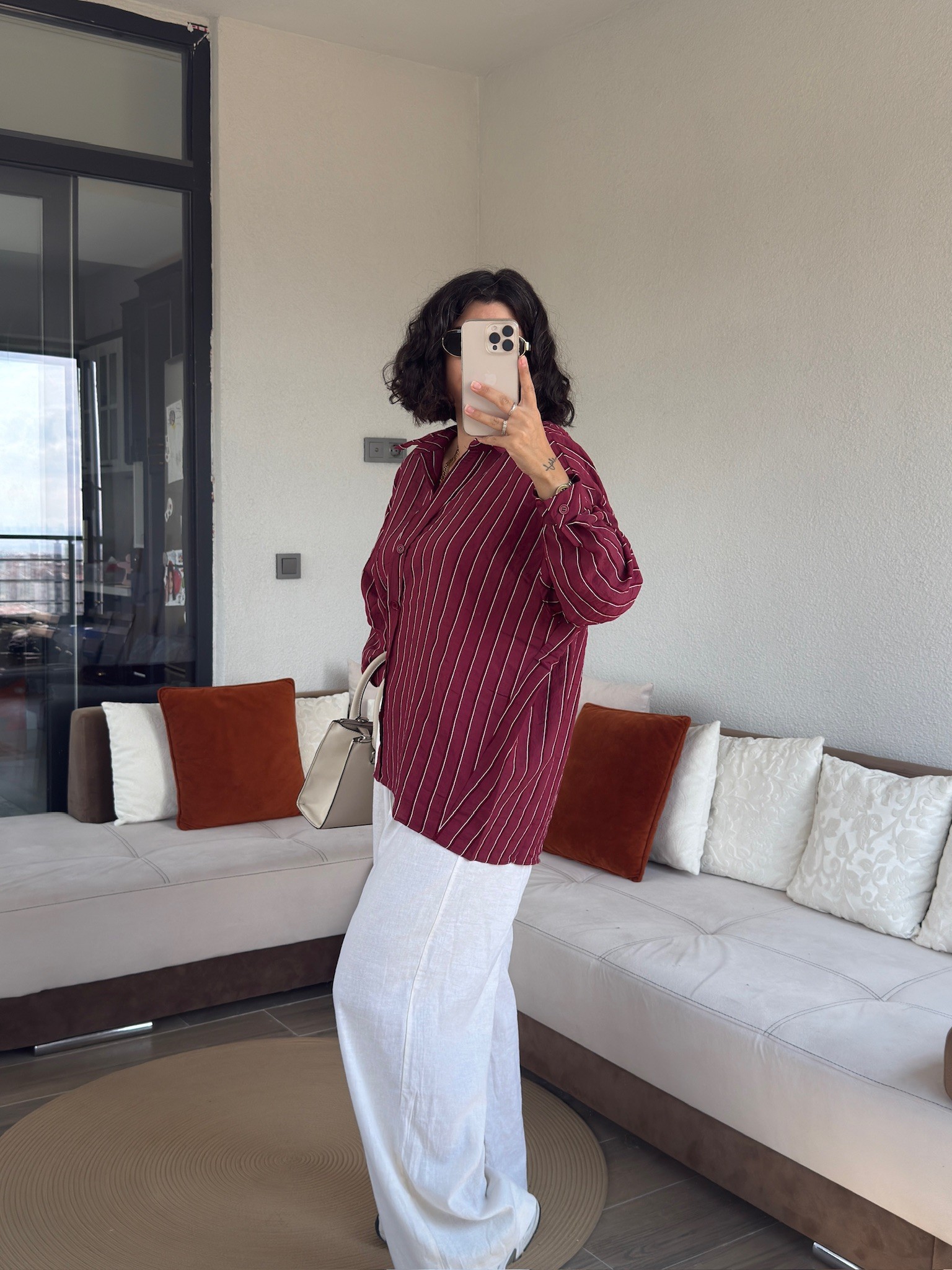 Premium Bordo Çizgili Tensel Gömlek