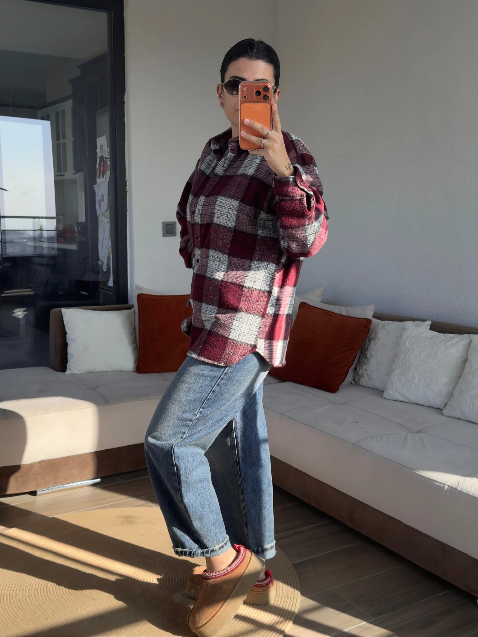 Premium Bordo Gri Oduncu Gömlek