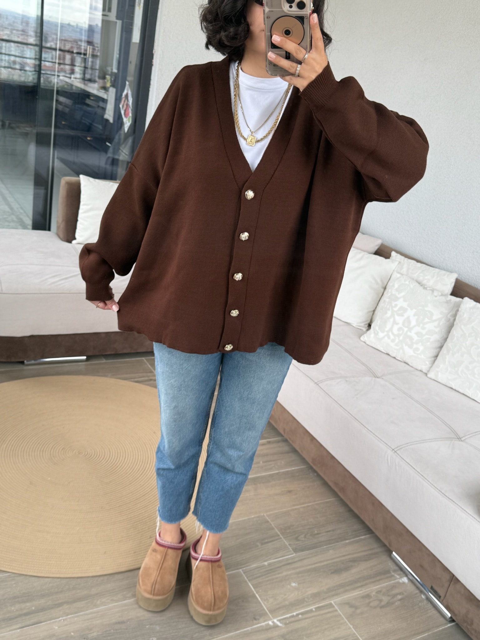 Ms Model Acı Kahve Düğmeli Triko Hırka