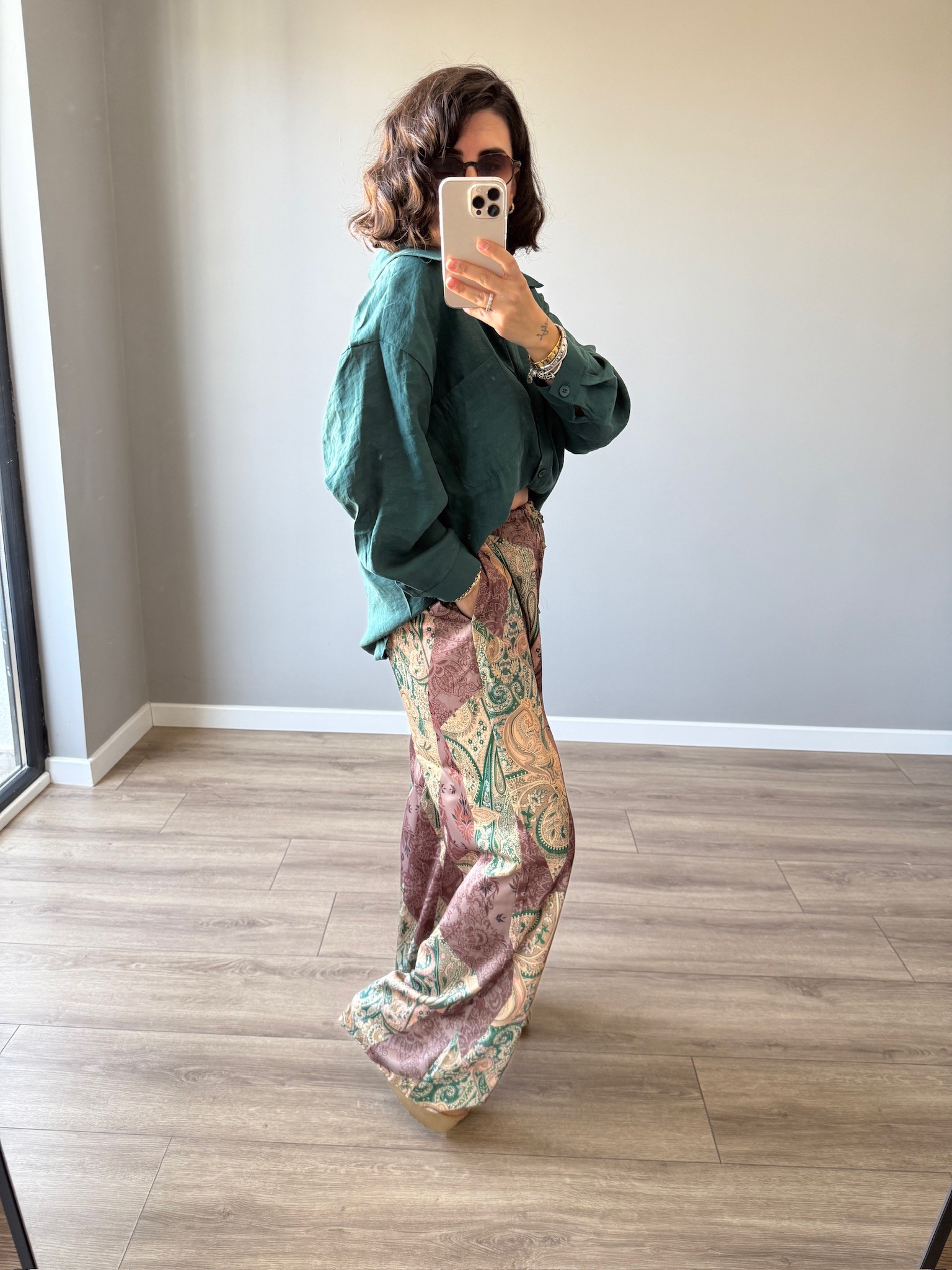 Premium Desenli Saten Pantolon