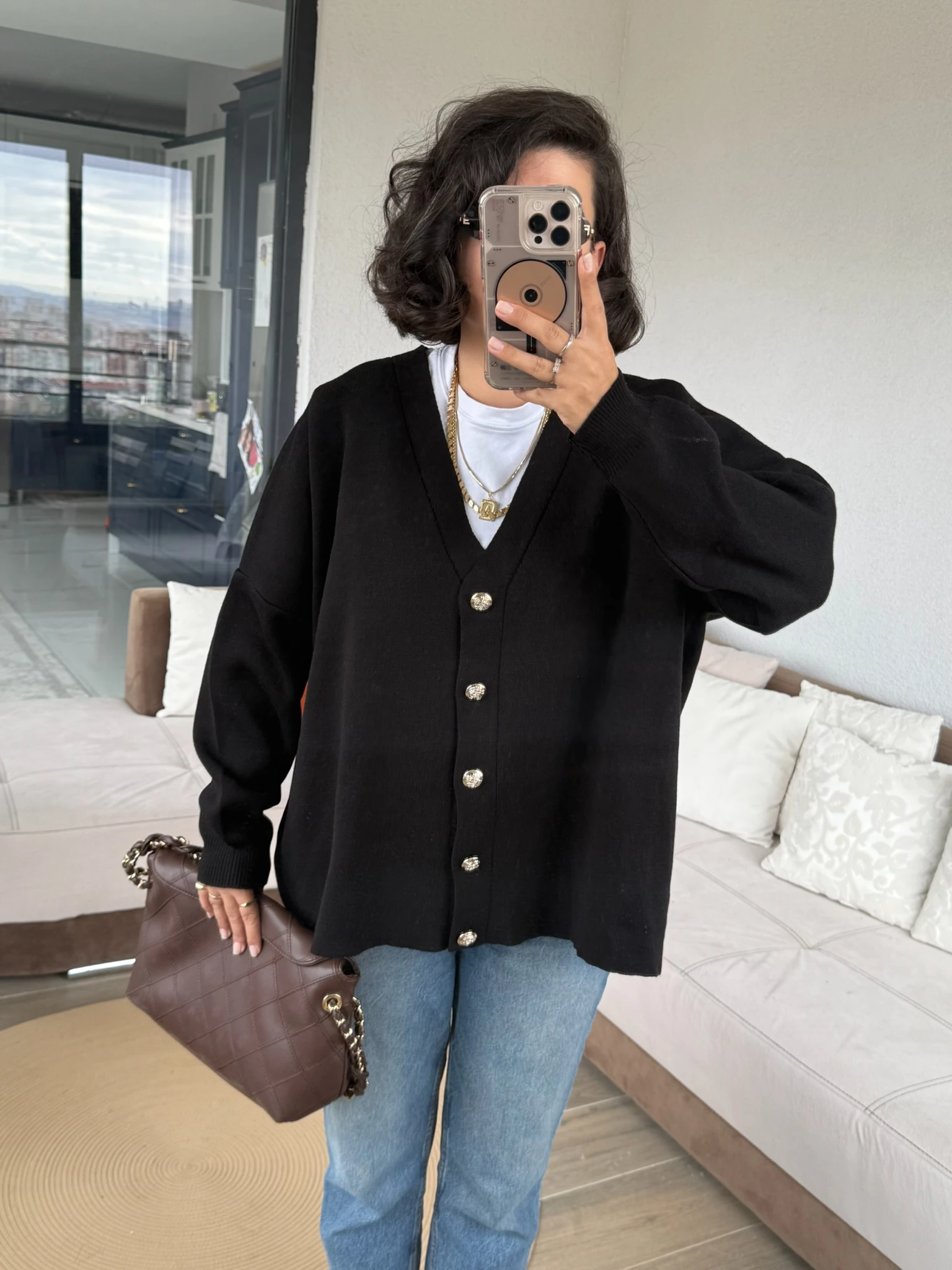 Ms Model Siyah Düğmeli Triko Hırka