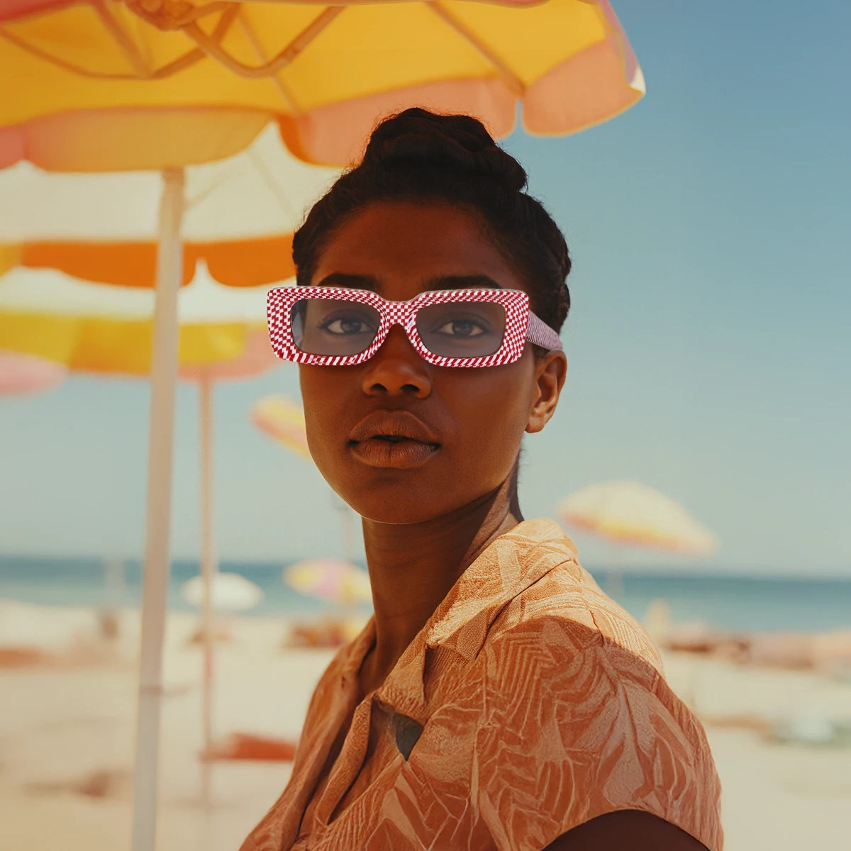 Optic Illusion – Checkered Blaze | Kalın Çerçeveli Kırmızı-Beyaz Güneş Gözlüğü