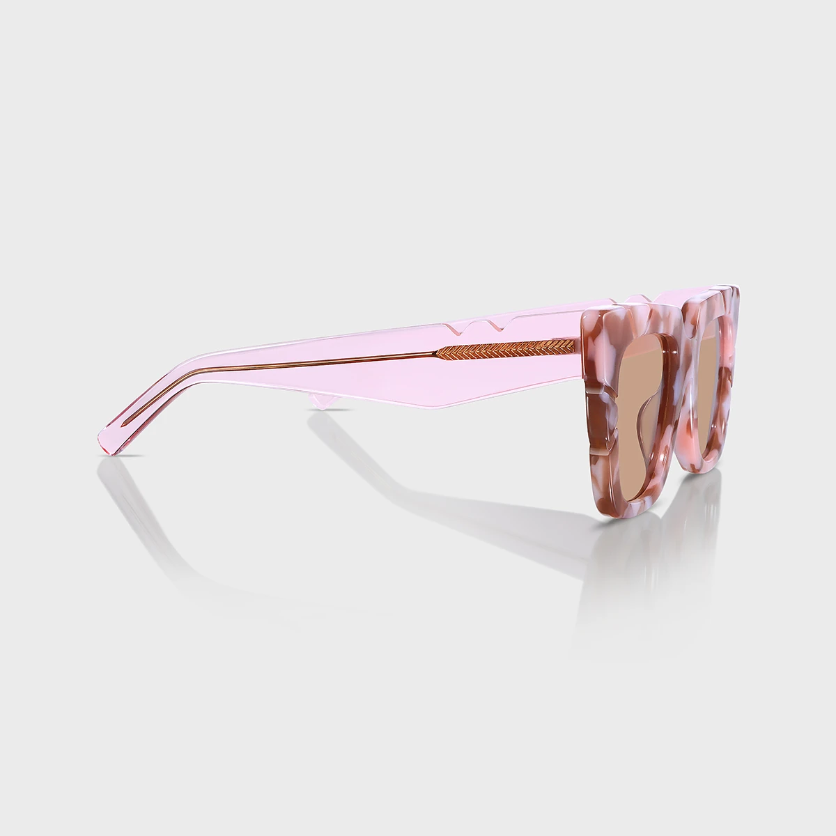 Edge Bloom – Pembe Transparan Çerçeve, Mocha Desen Detaylı – Bakır Lens