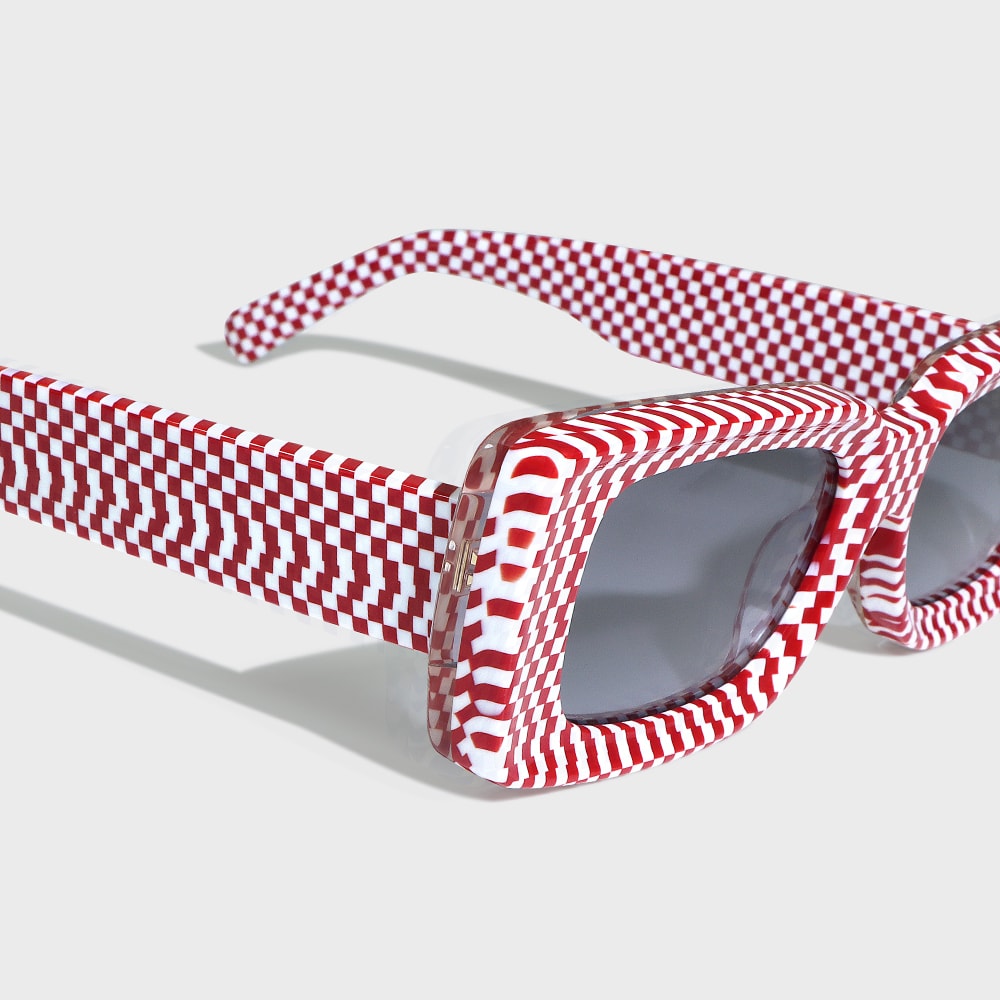 Optic Illusion – Checkered Blaze | Kalın Çerçeveli Kırmızı-Beyaz Güneş Gözlüğü