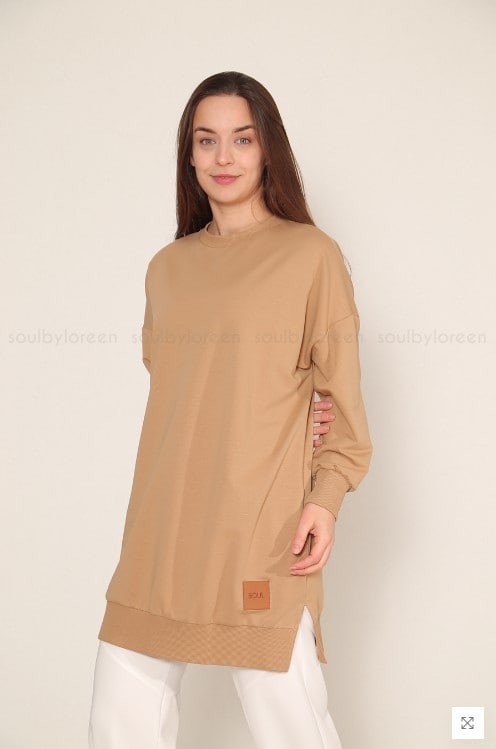 Düz Renk Basic Tunik - Latte