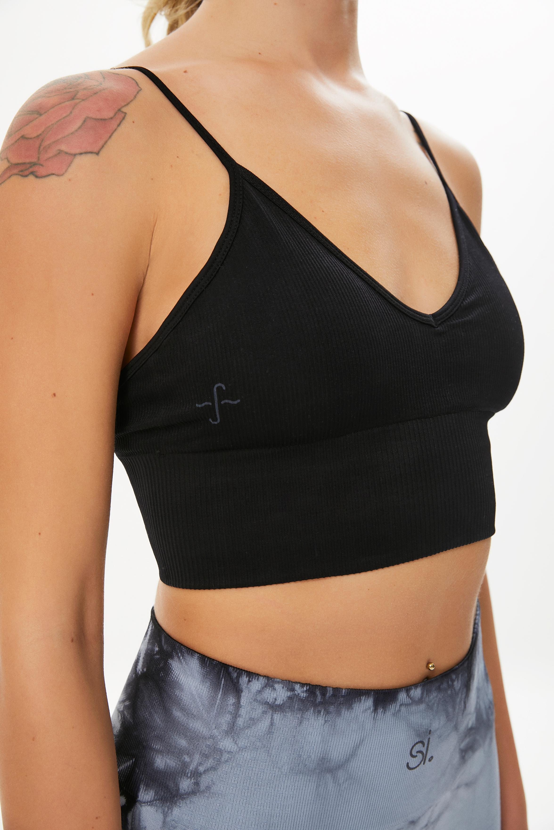 Rib-Shape Seamless V-Neck Bra Black