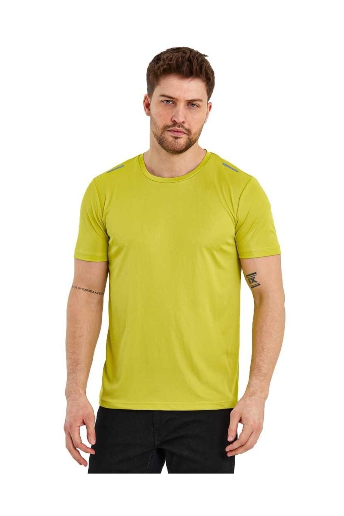 Kısa Kol Erkek Spor T-Shirt Omuzda Reflektör Baskı