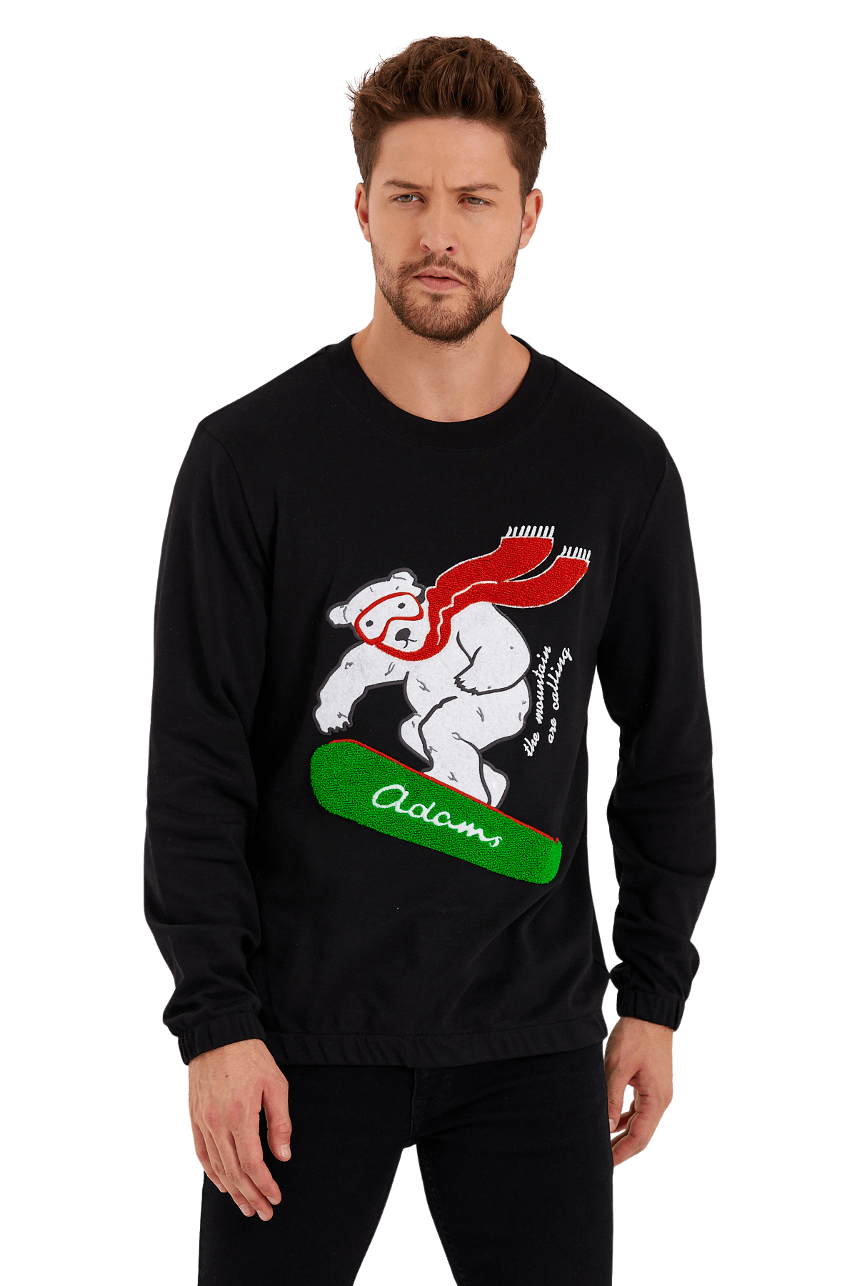 Süzene Nakış Baskılı %100 Pamuk Uzun Kol Erkek Sweatshirt