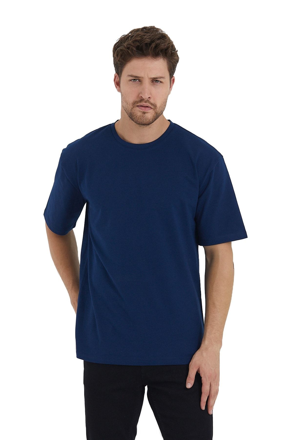 Erkek Basic Oversize Bisiklet Yaka %100 Pamuk Kısa Kol T-Shirt