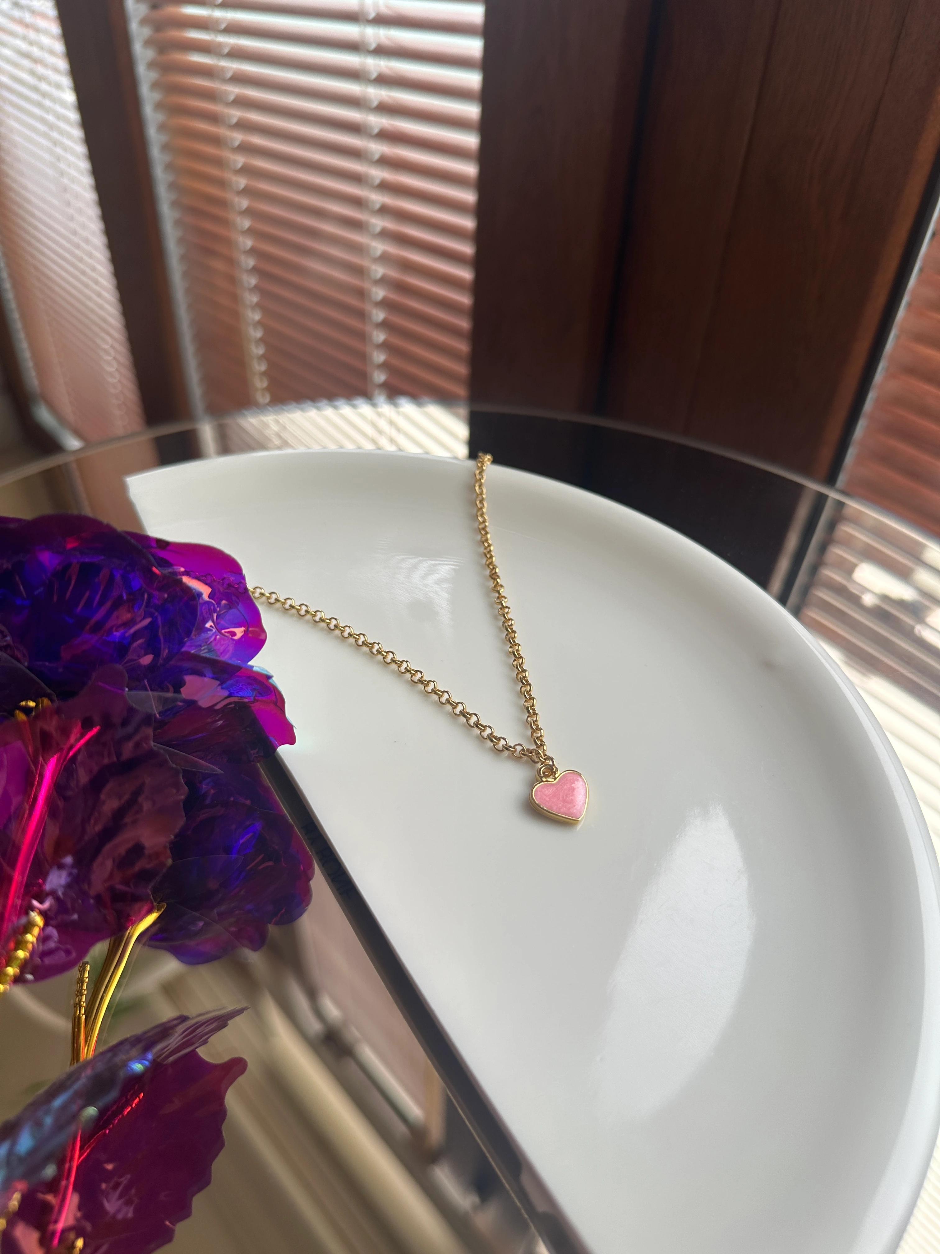 Pembe Zincir Kalp Kolye