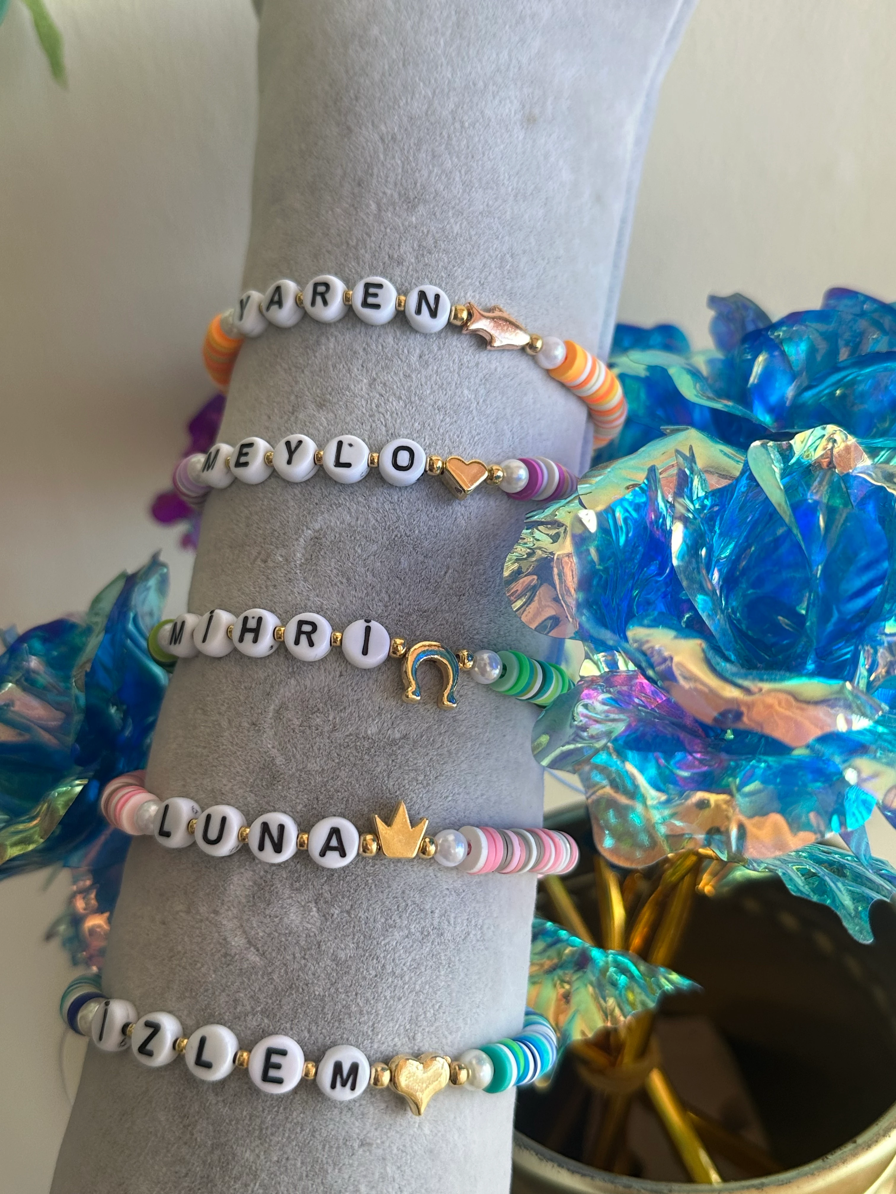 İsimli Fimo Bileklik - Yassı harf