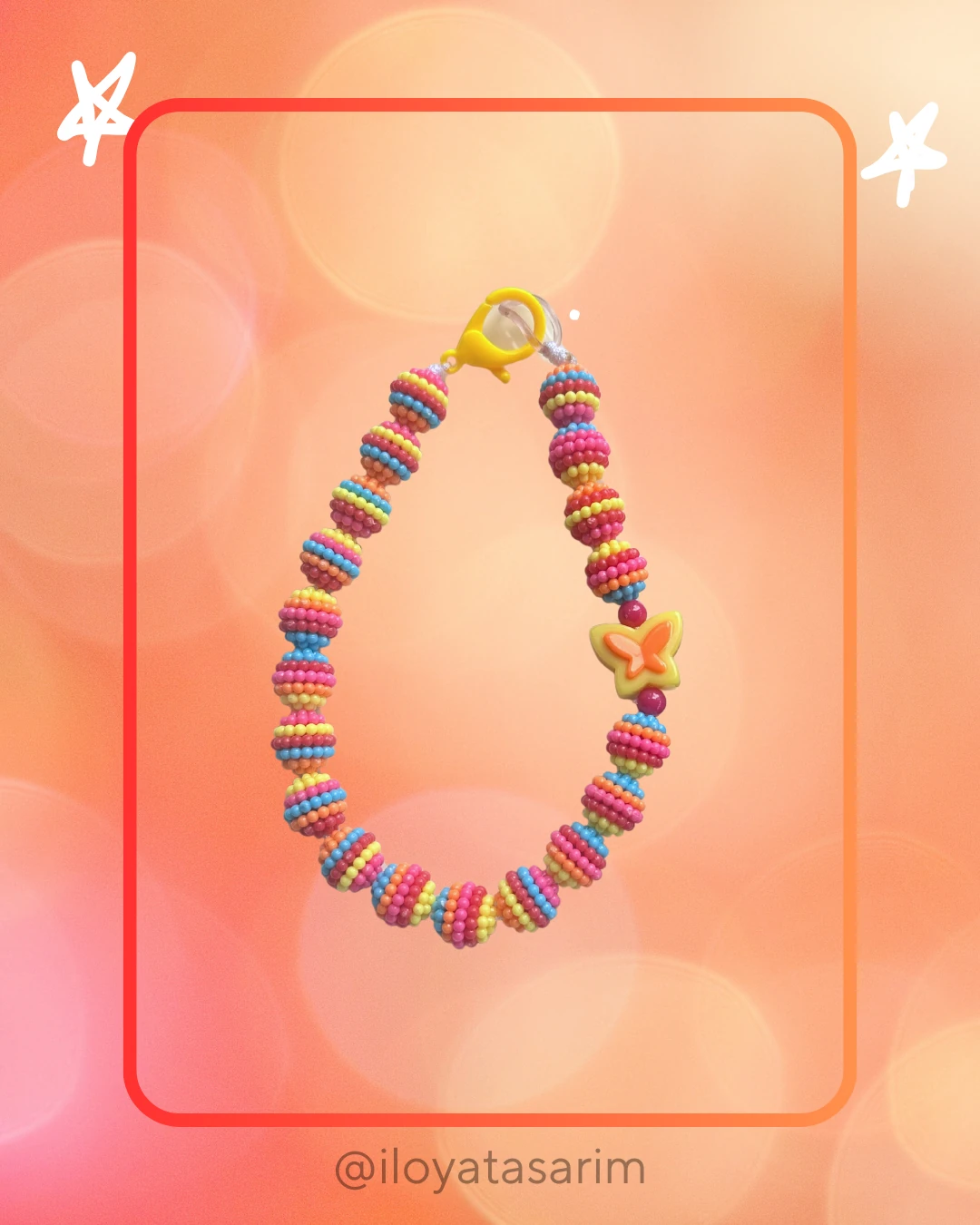 Rengarenk Boncuk Pet Kolye I Kelebek Detay