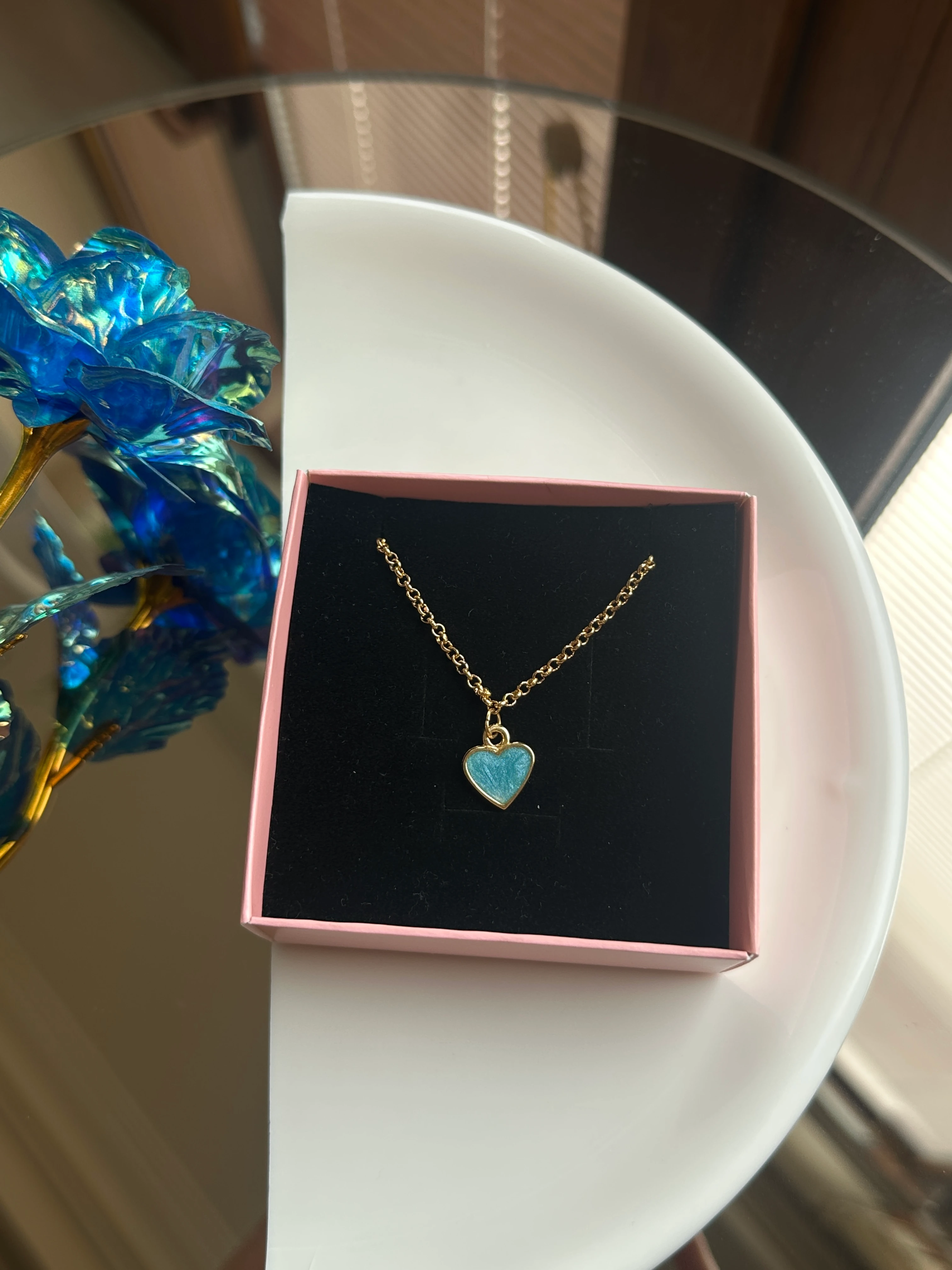 Mavi Zincir Kalp Kolye