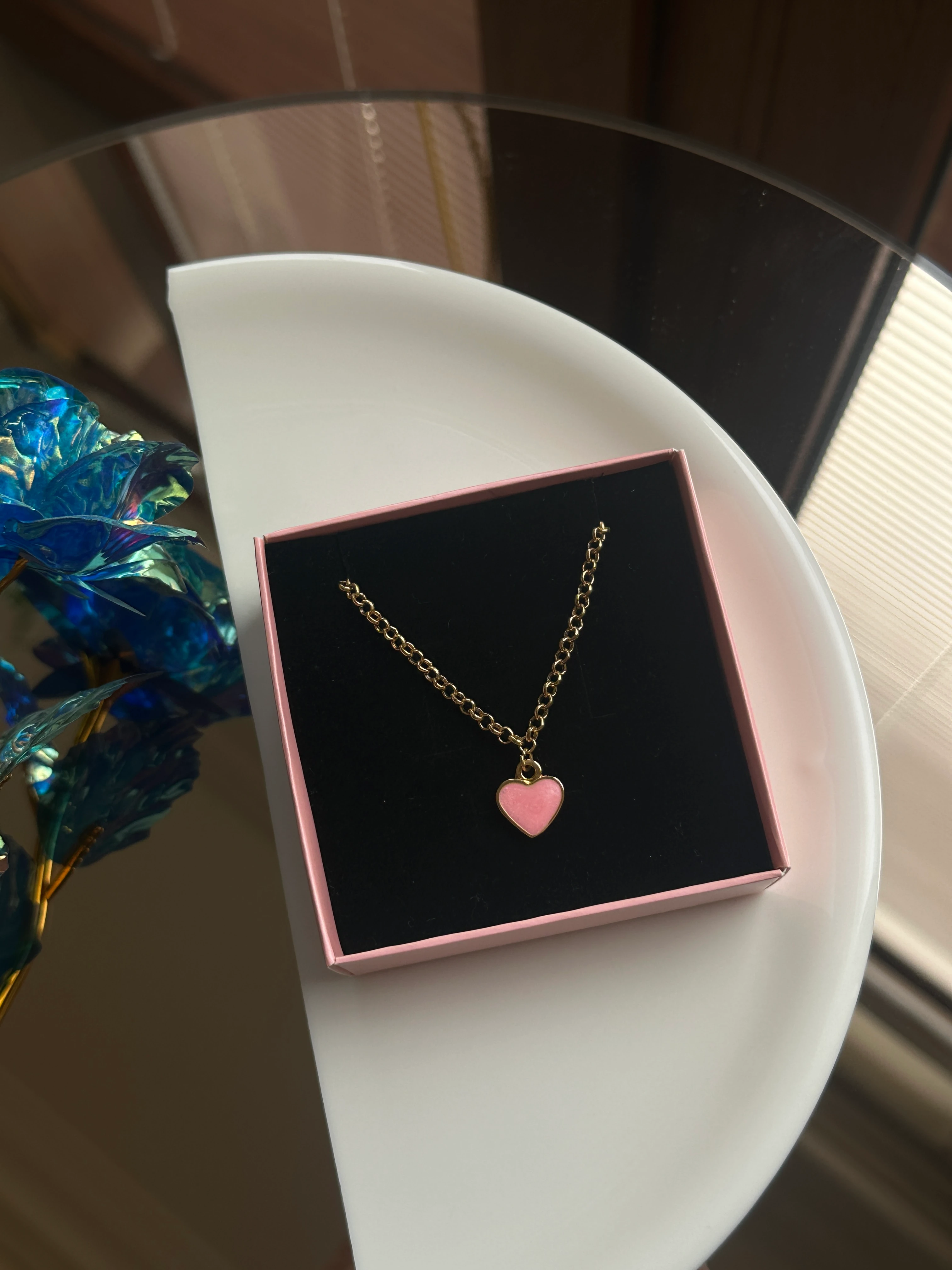 Pembe Zincir Kalp Kolye