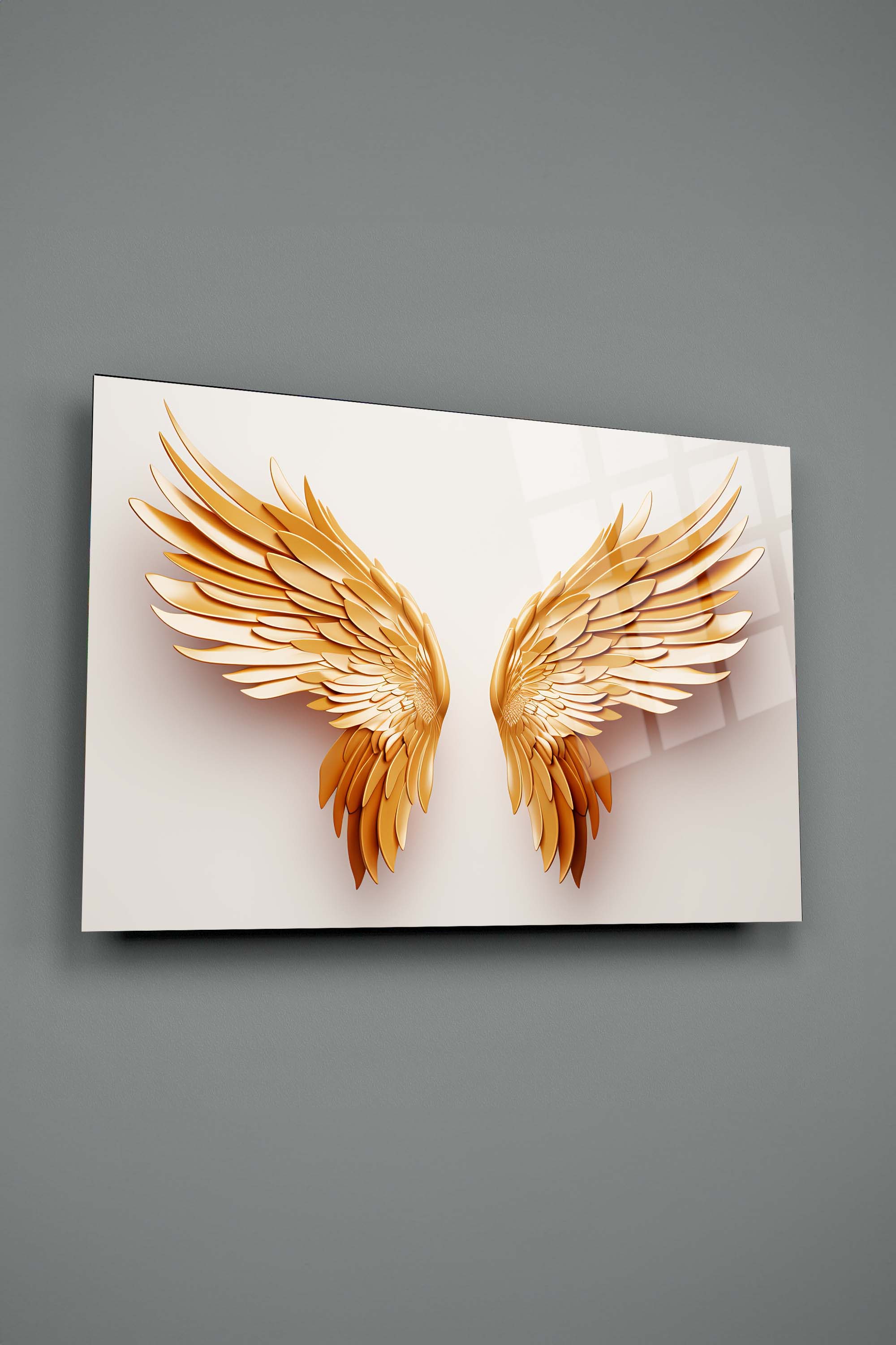Altın Kanatlar – Melek Kanadı Tasarımlı Cam Tablo 