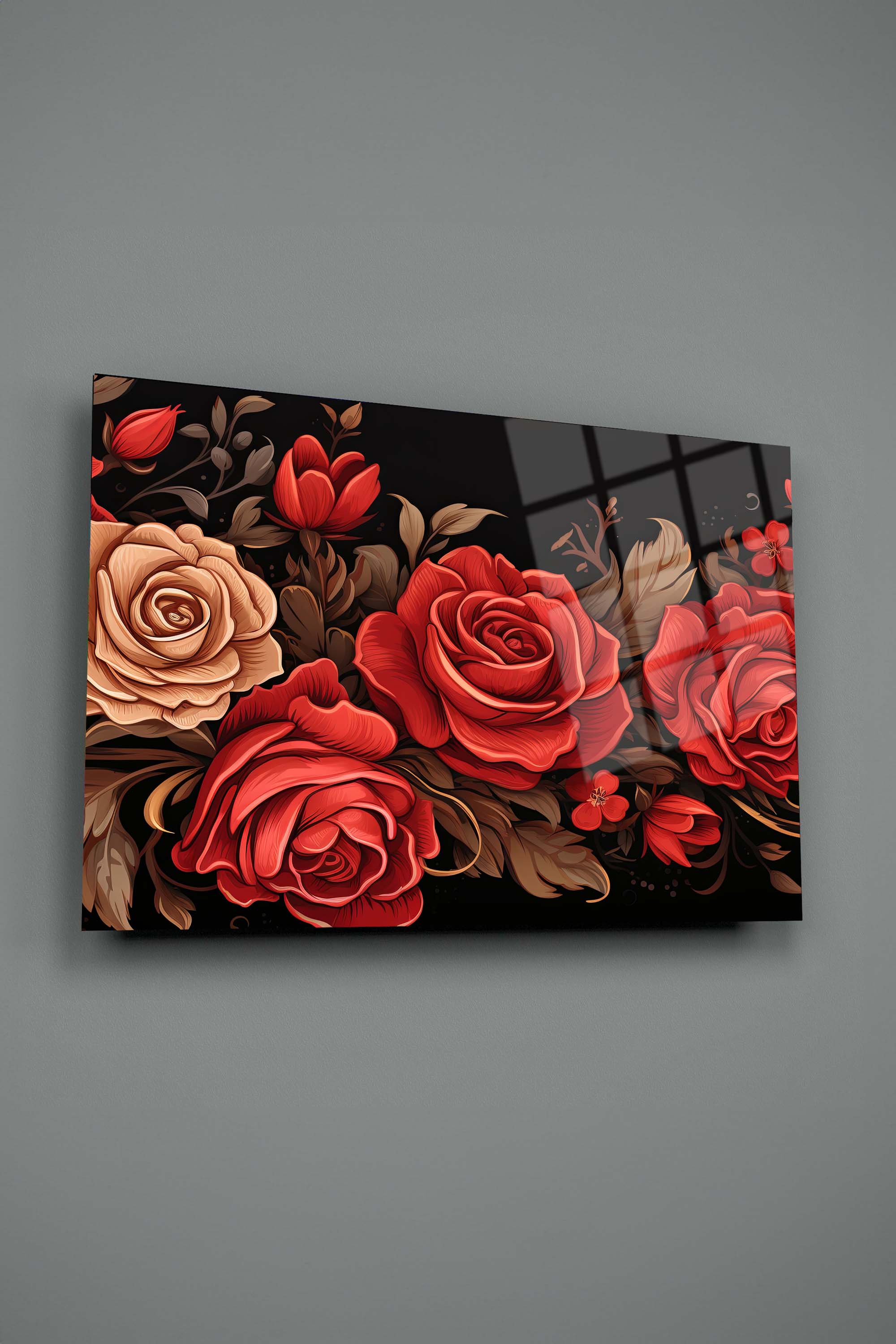 Kırmızı Gül Tasarım Cam Tablo